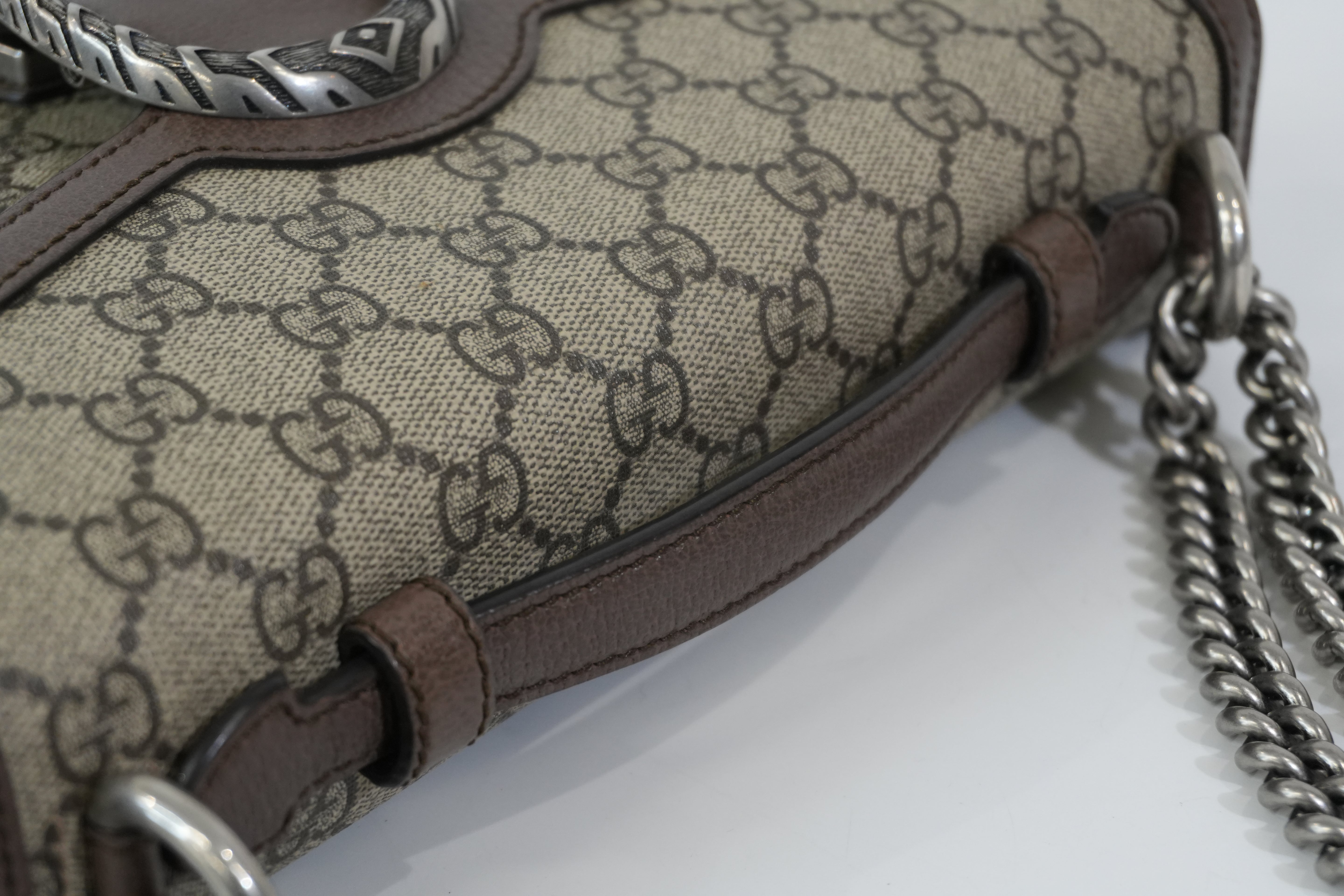 Pre-owned Gucci Double Flap Dionysus Chain Shoulder Bag Brown