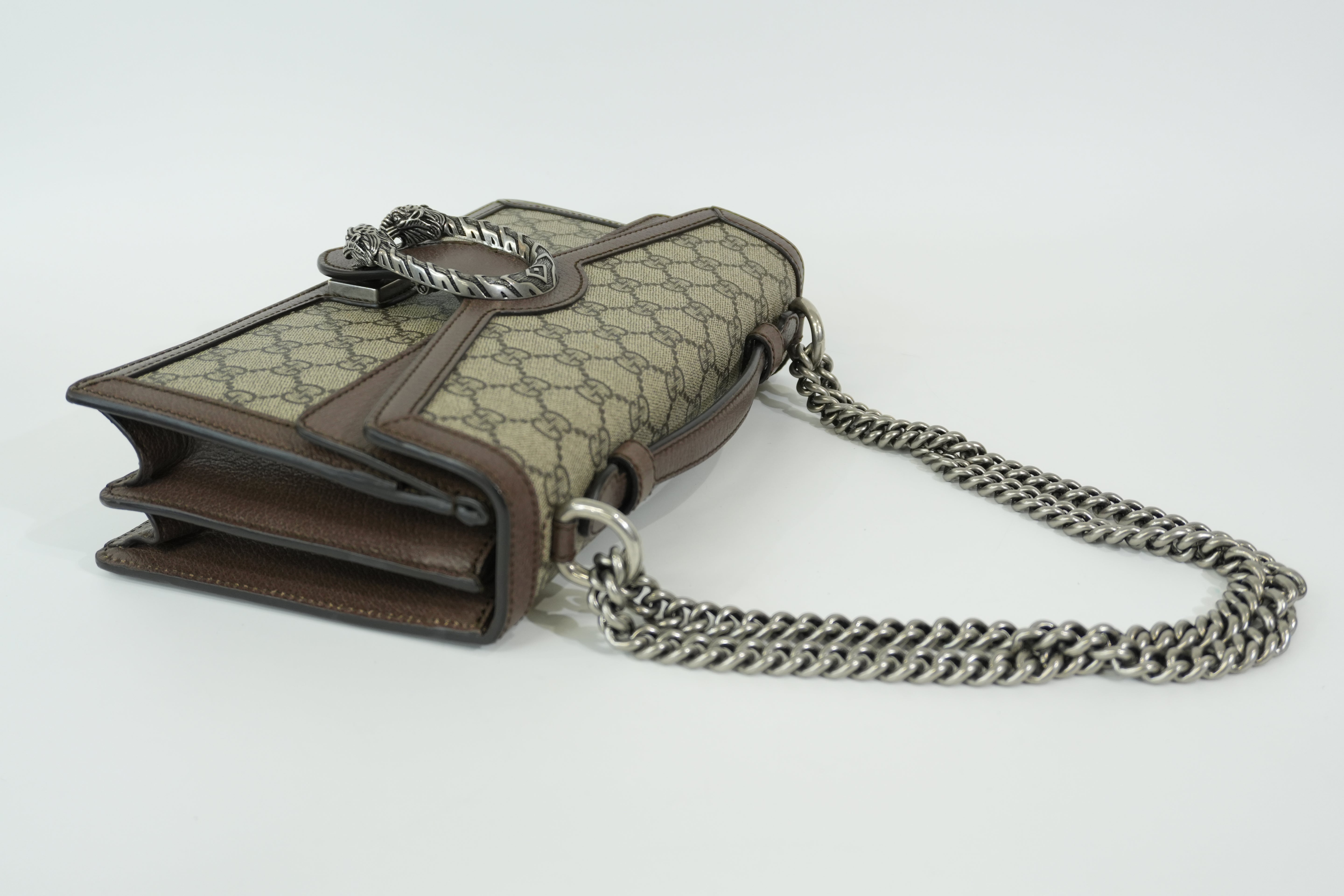 Pre-owned Gucci Double Flap Dionysus Chain Shoulder Bag Brown