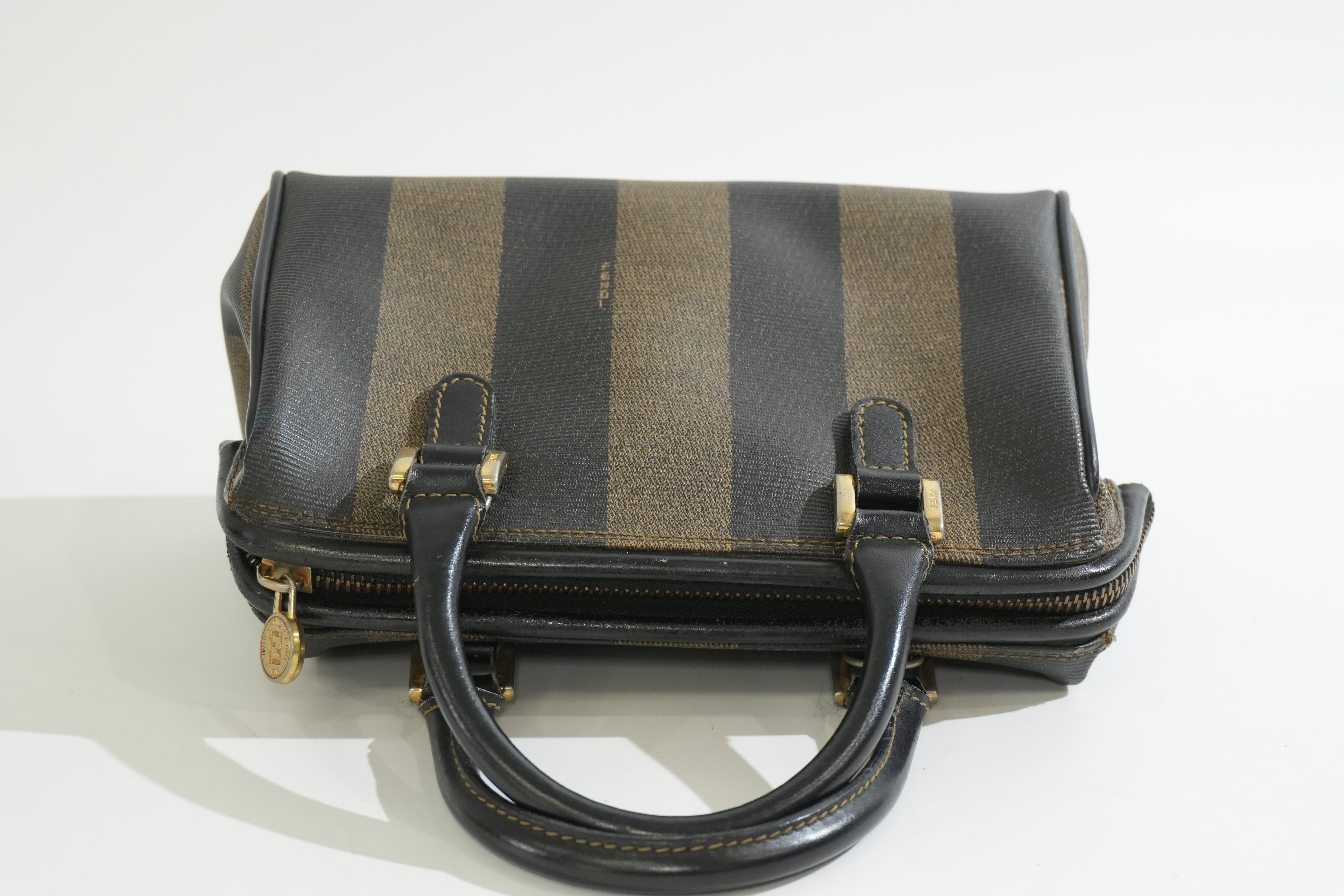 Pre-owned Fendi Pequin Mini Boston Handbag Brown