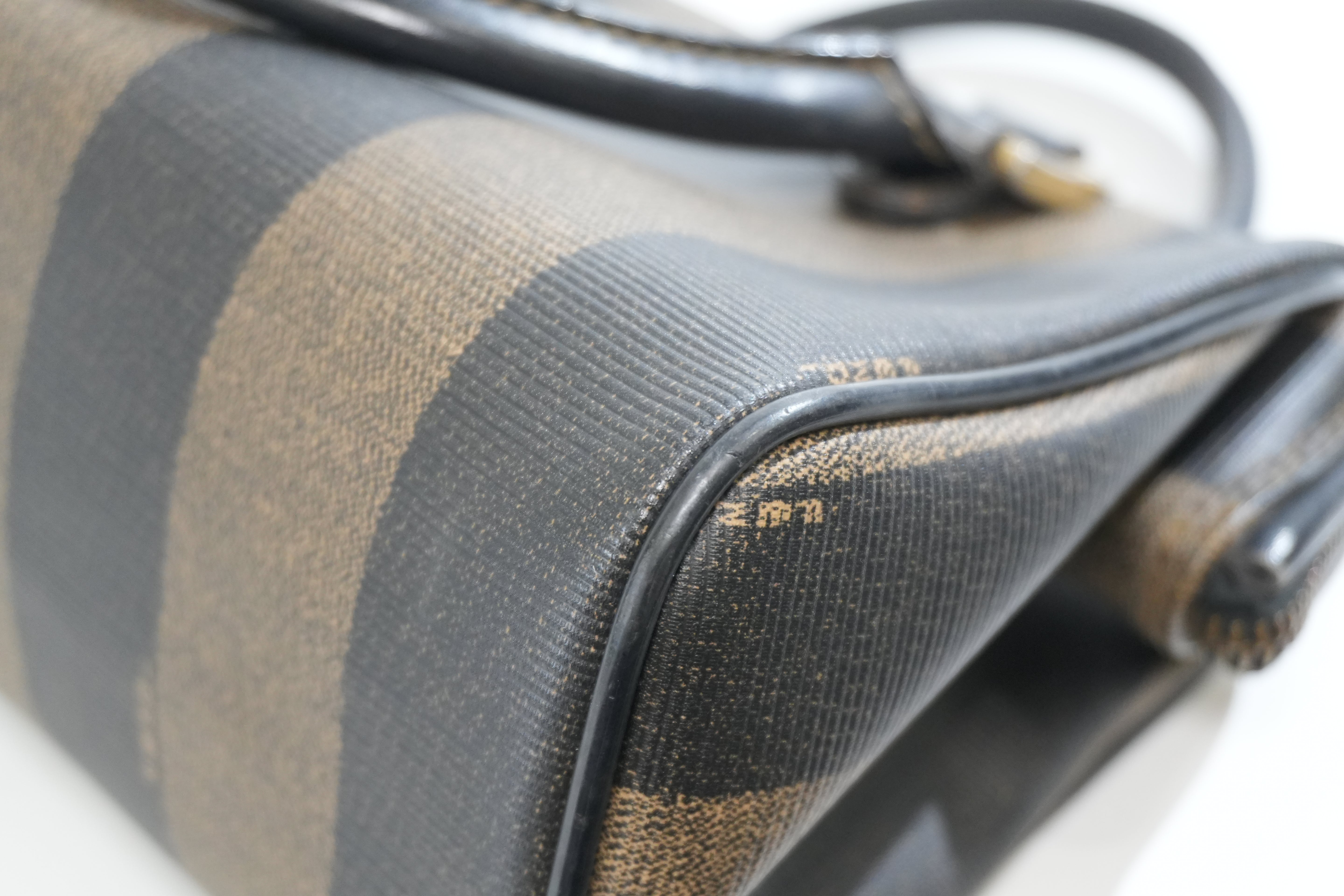 Pre-owned Fendi Pequin Mini Boston Handbag Brown
