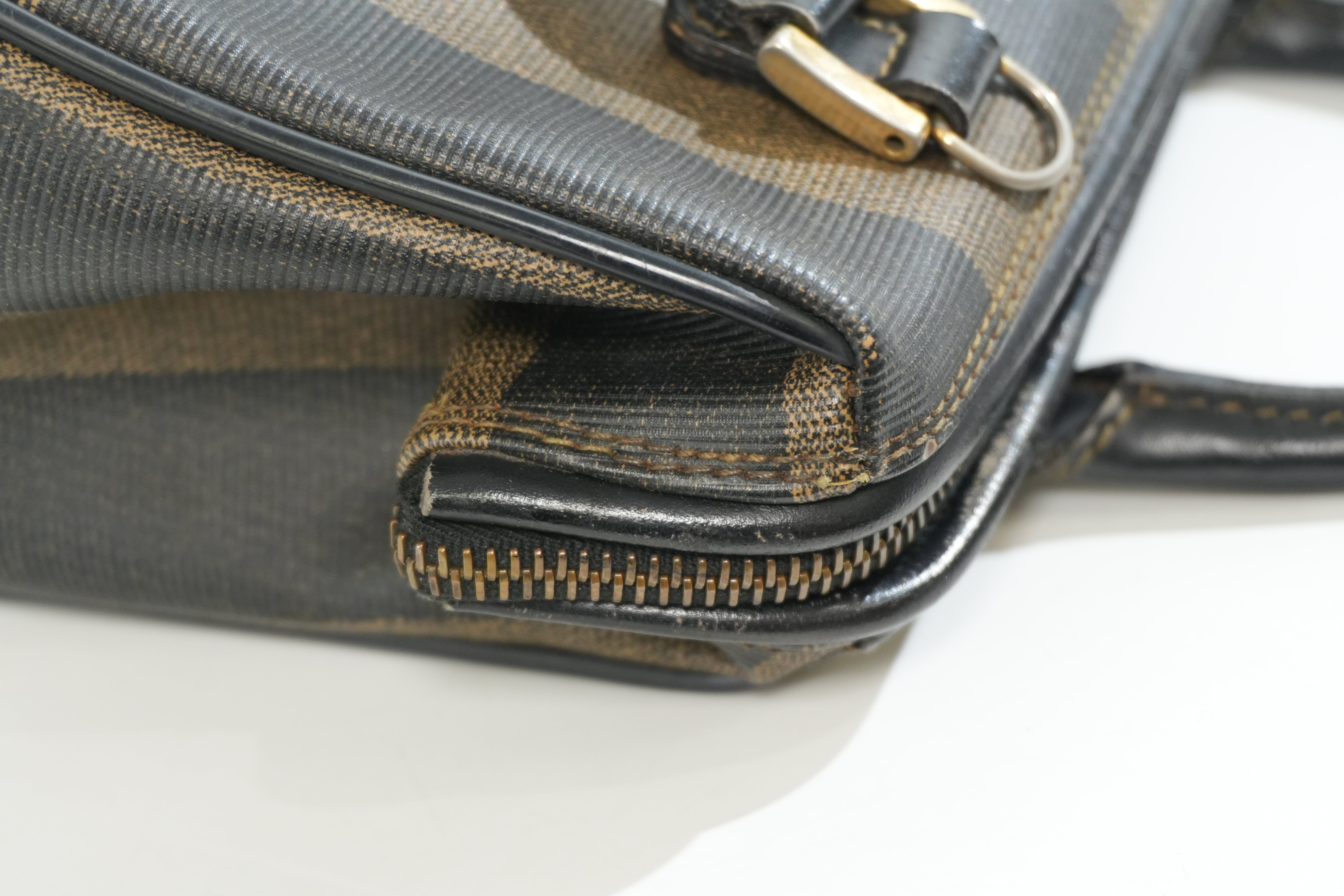 Pre-owned Fendi Pequin Mini Boston Handbag Brown