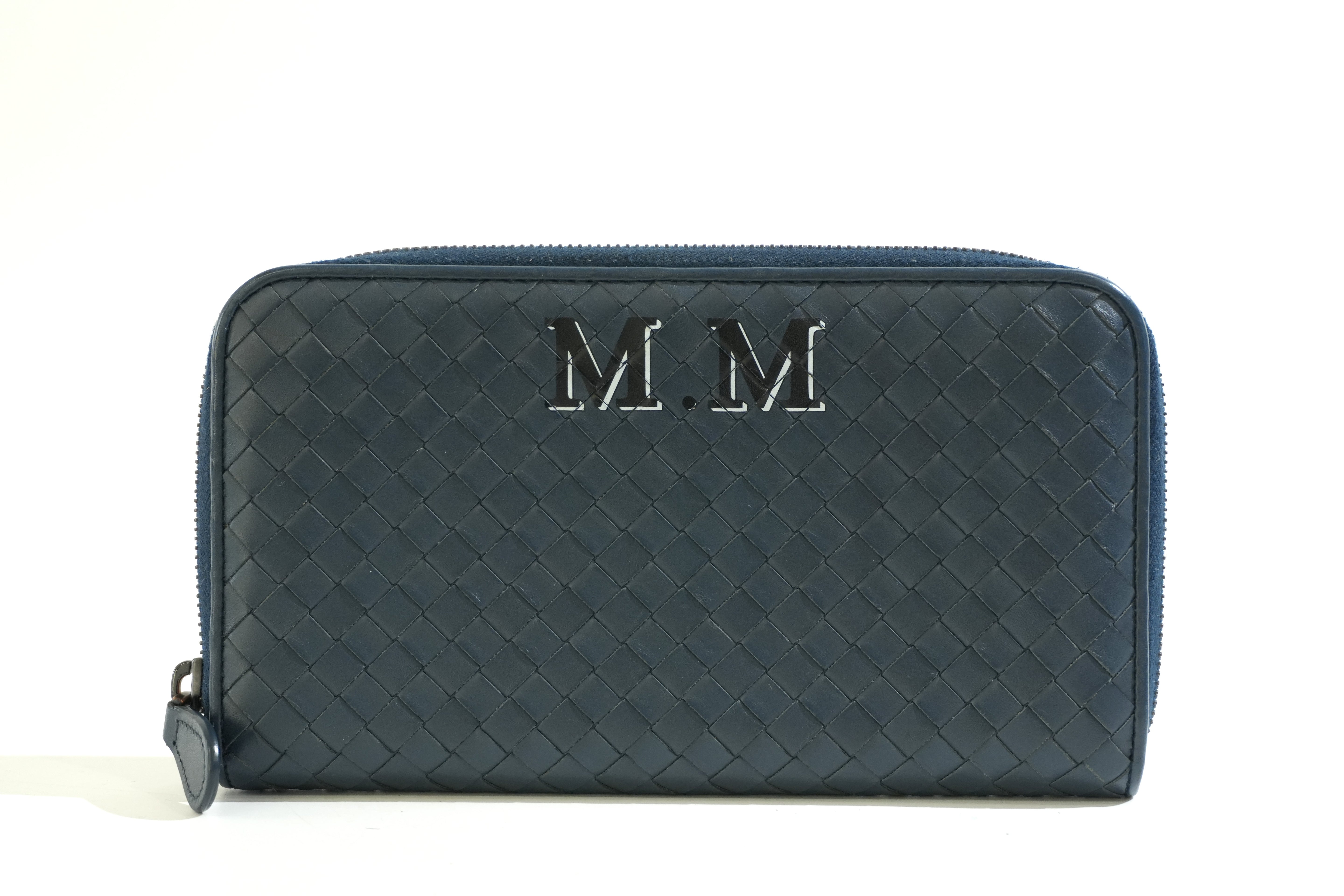 Pre-owned Bottega Intercciato Zippy Organizer Blue