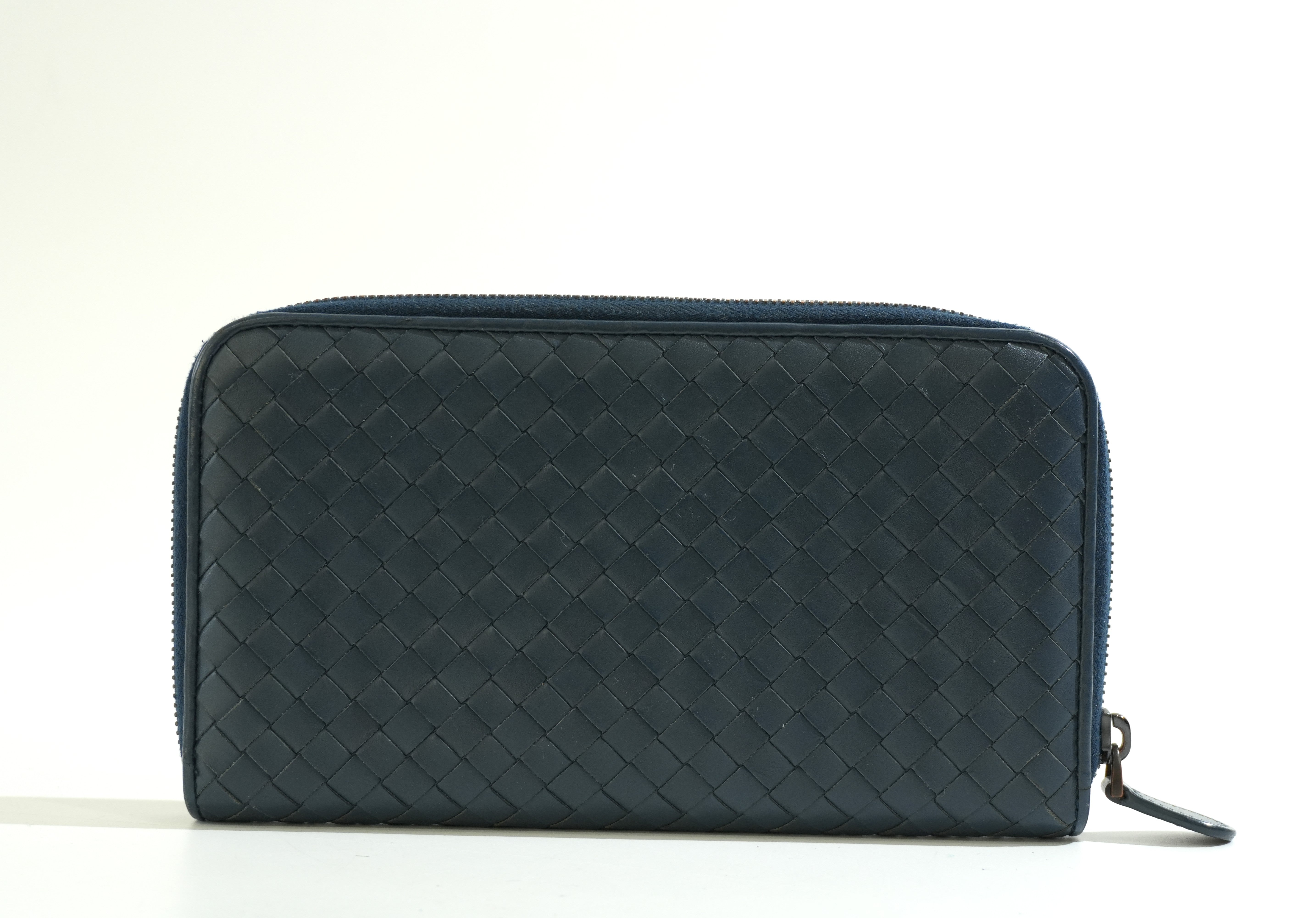Pre-owned Bottega Intercciato Zippy Organizer Blue