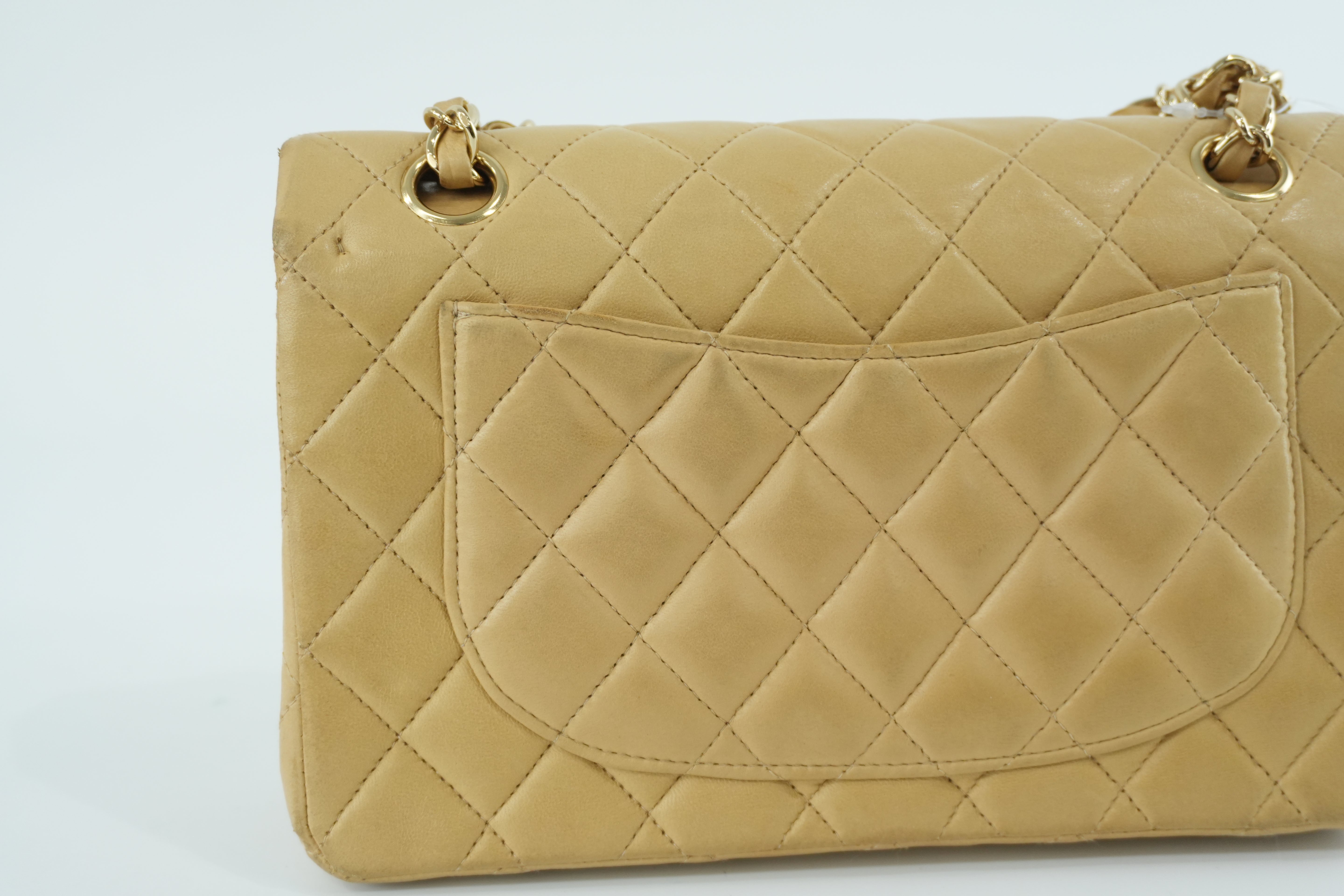 Chanel Matelasse Lamb Skin Chain Shoulder Bag Beige Used