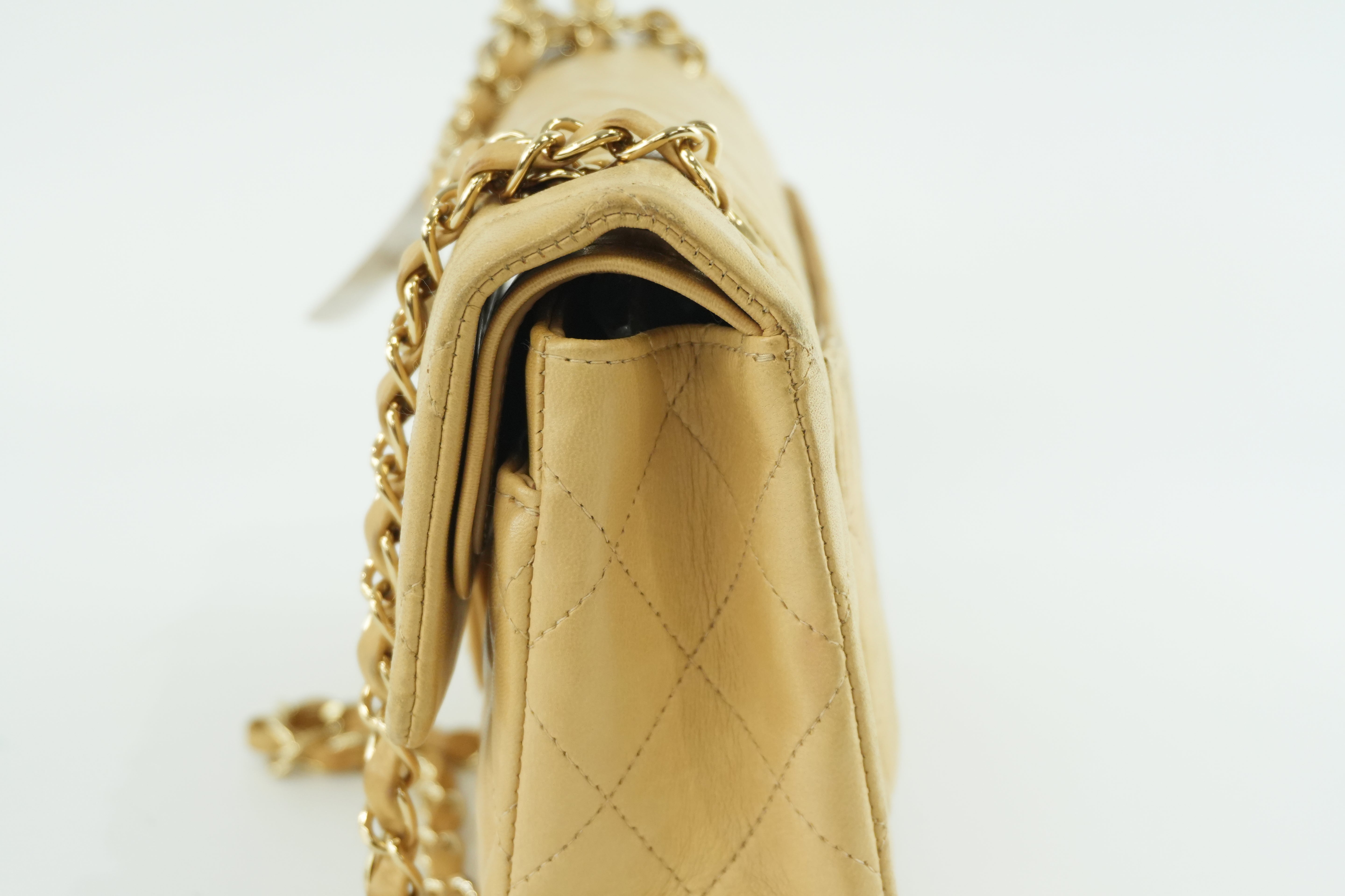 Chanel Matelasse Lamb Skin Chain Shoulder Bag Beige Used