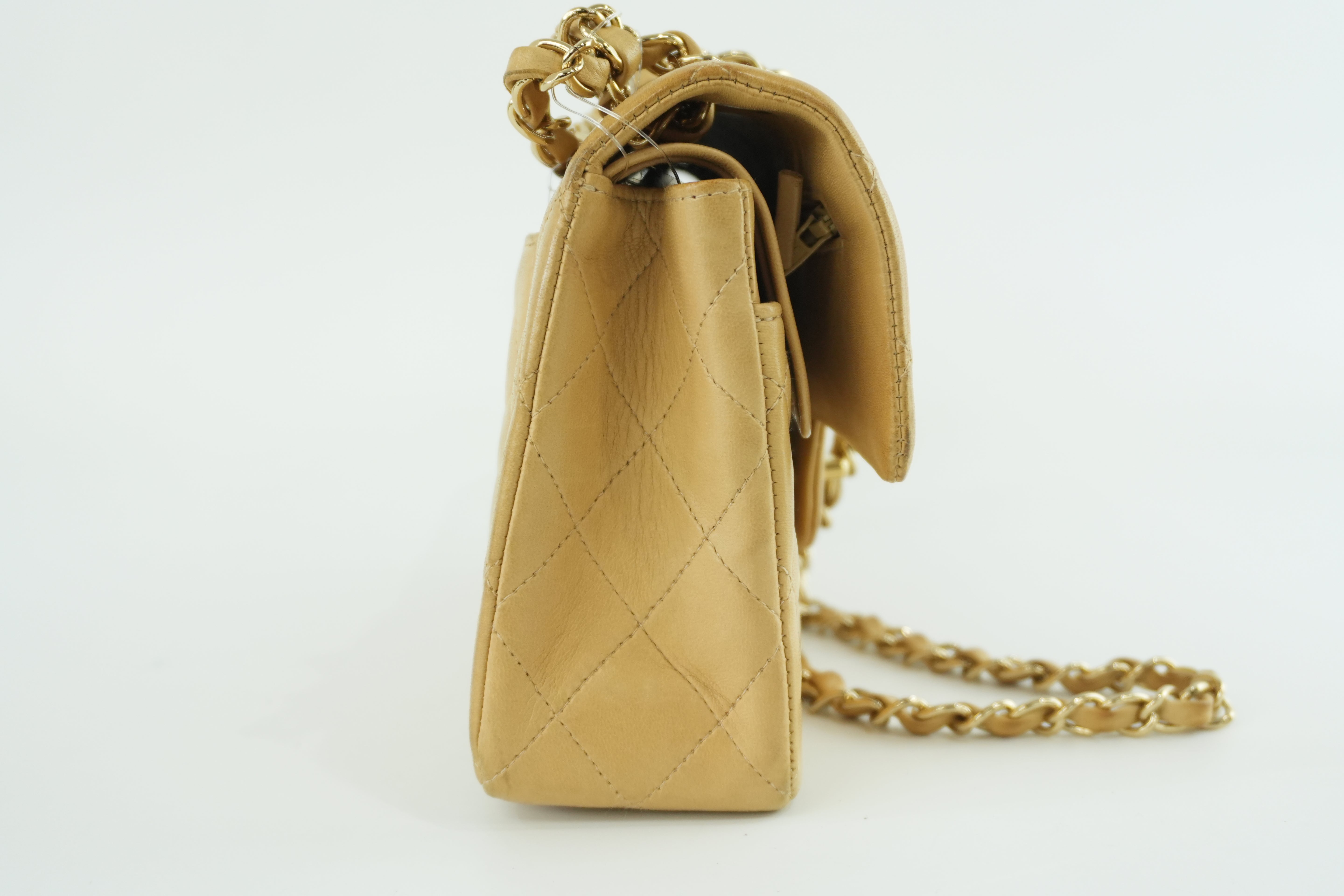 Chanel Matelasse Lamb Skin Chain Shoulder Bag Beige Used