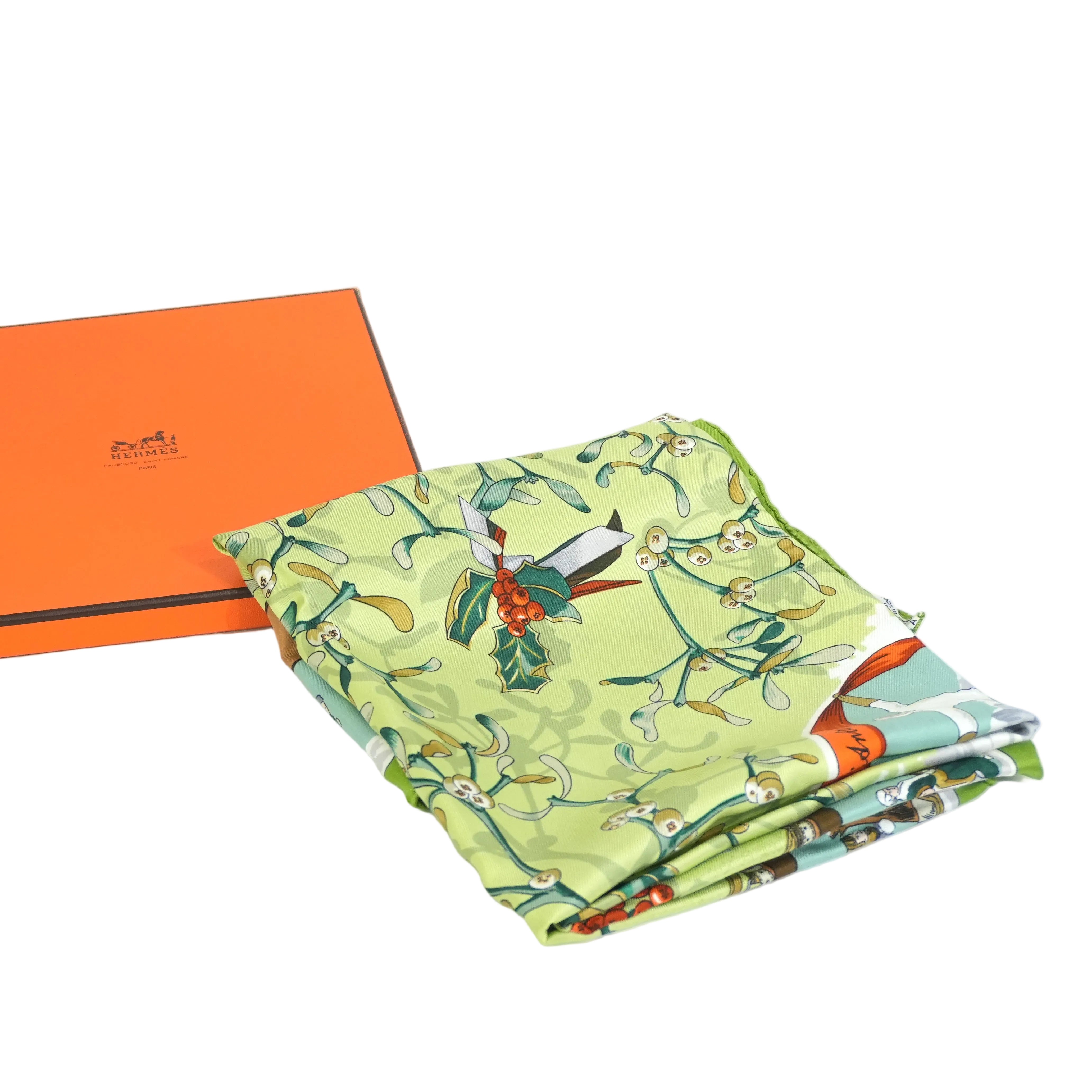 Pre-owned Hermes Silk Scarf Green Christmas