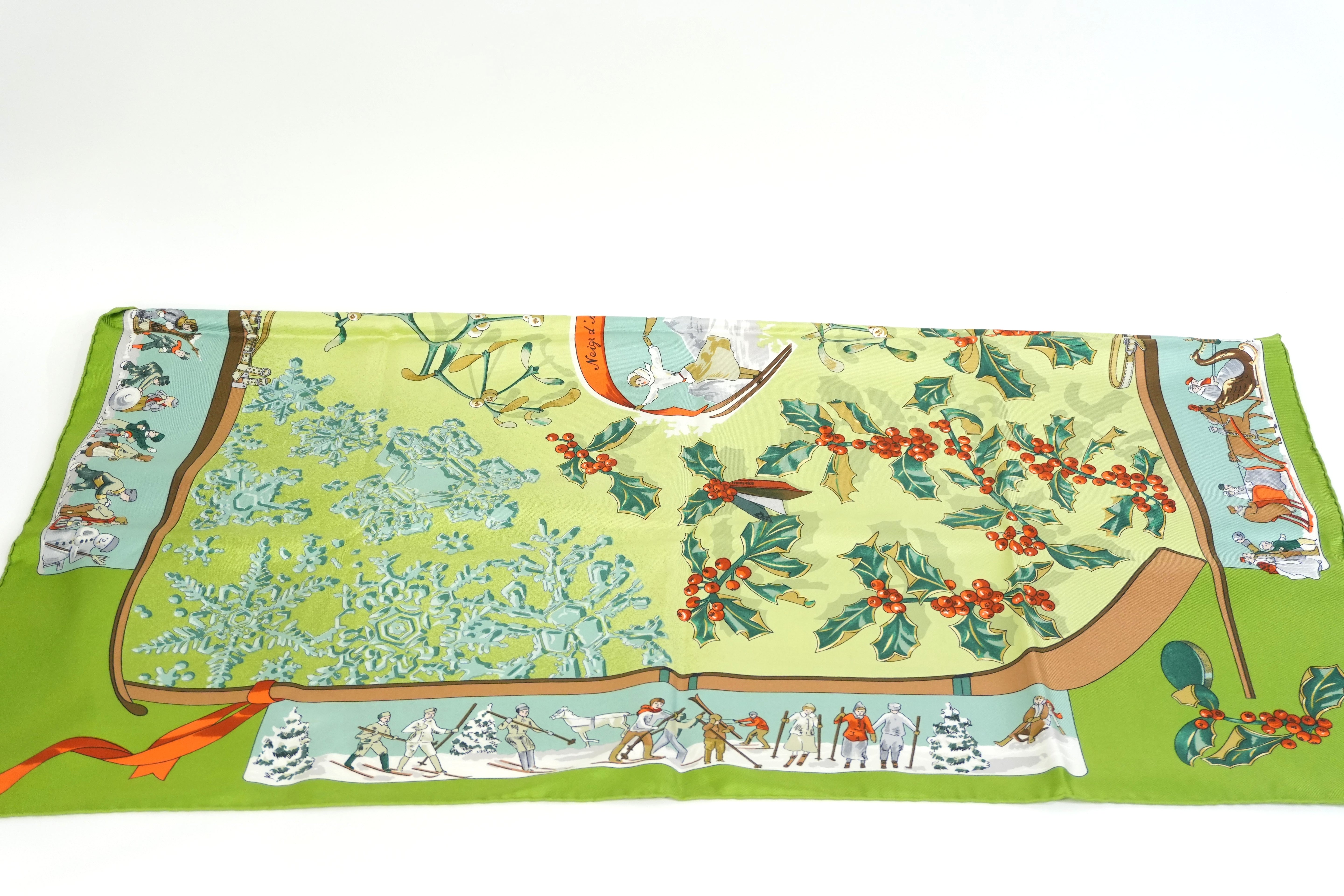 Pre-owned Hermes Silk Scarf Green Christmas