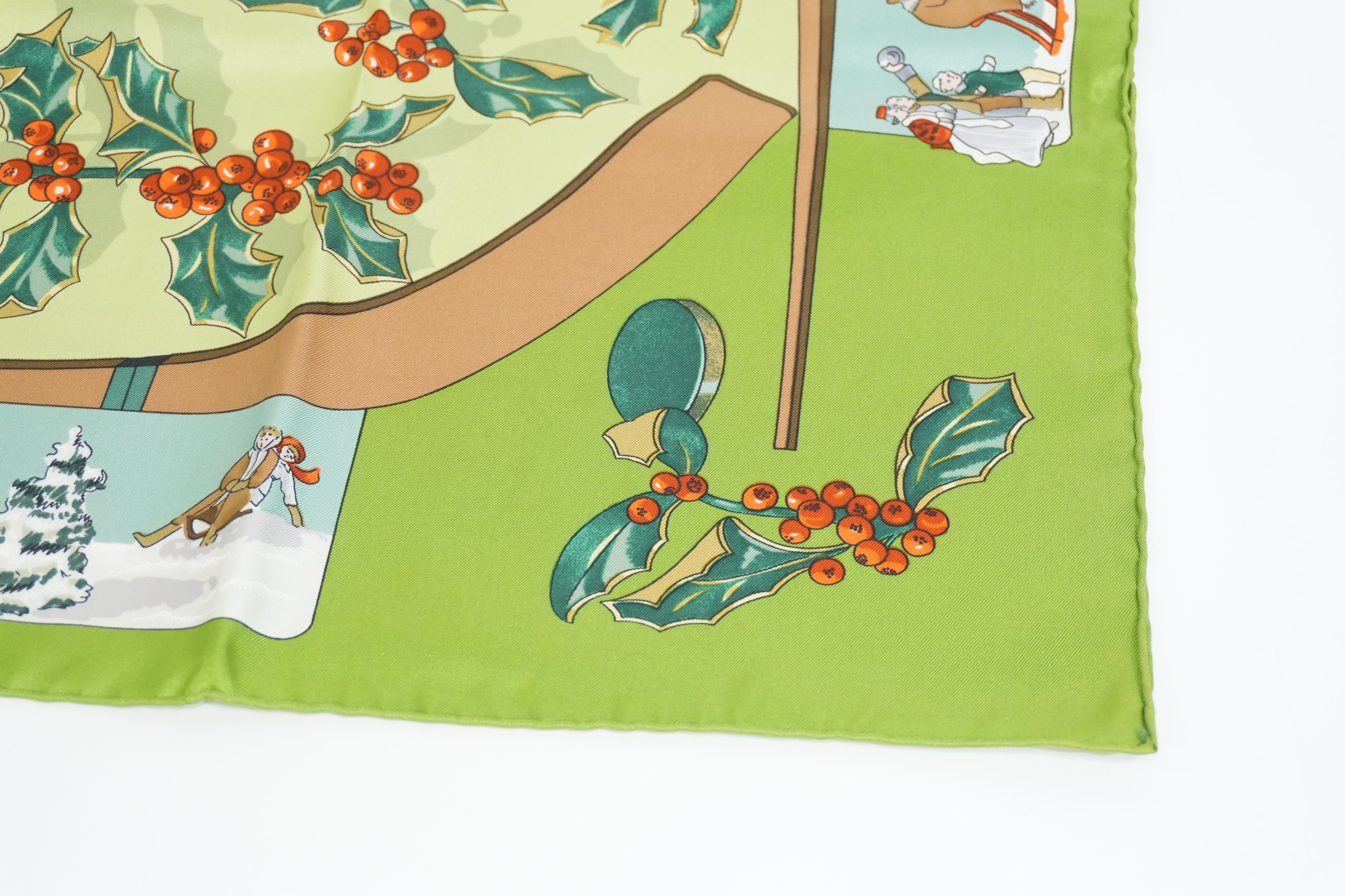Pre-owned Hermes Silk Scarf Green Christmas