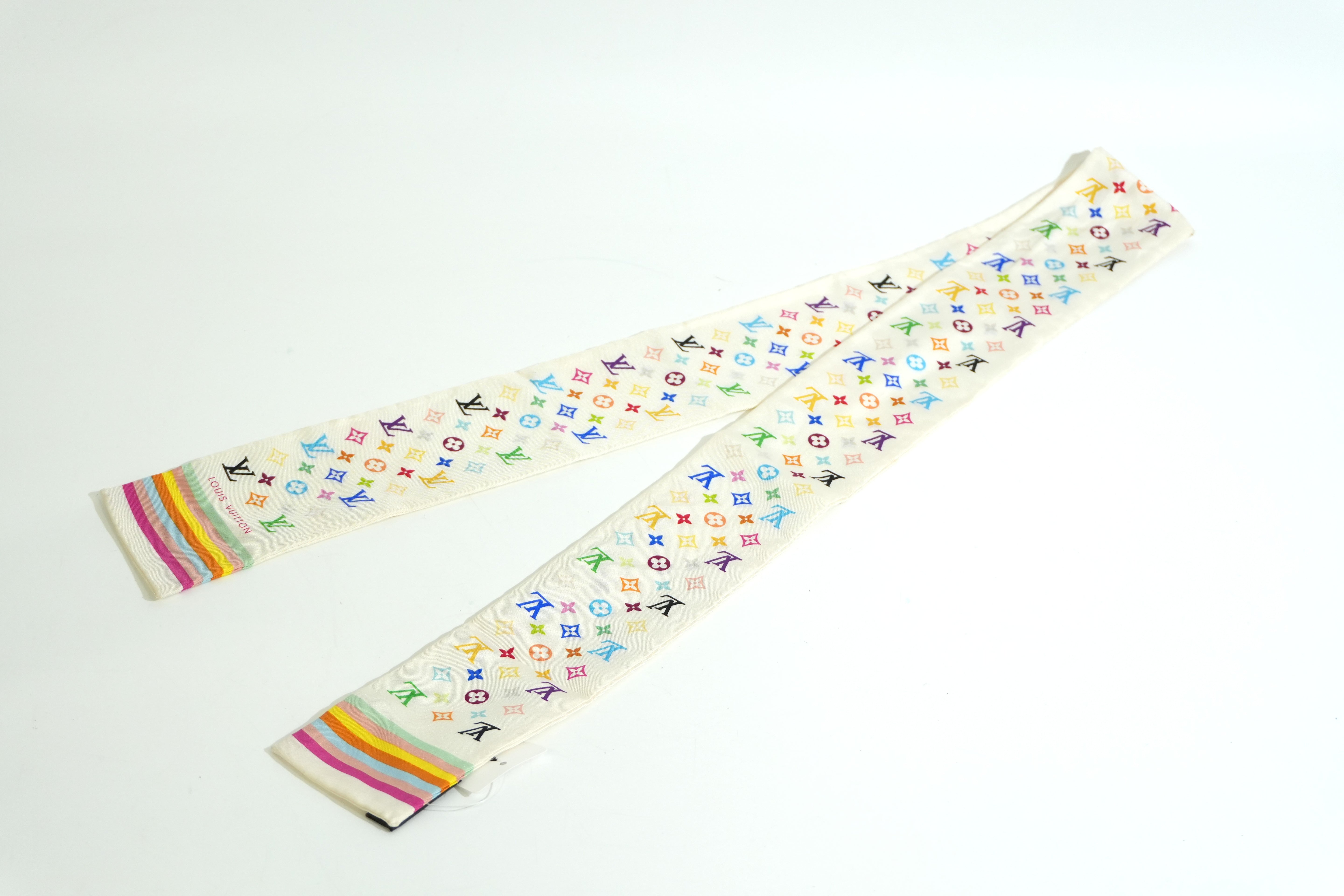 Pre-owned Louis Vuitton Silk Multicolor Twilly White