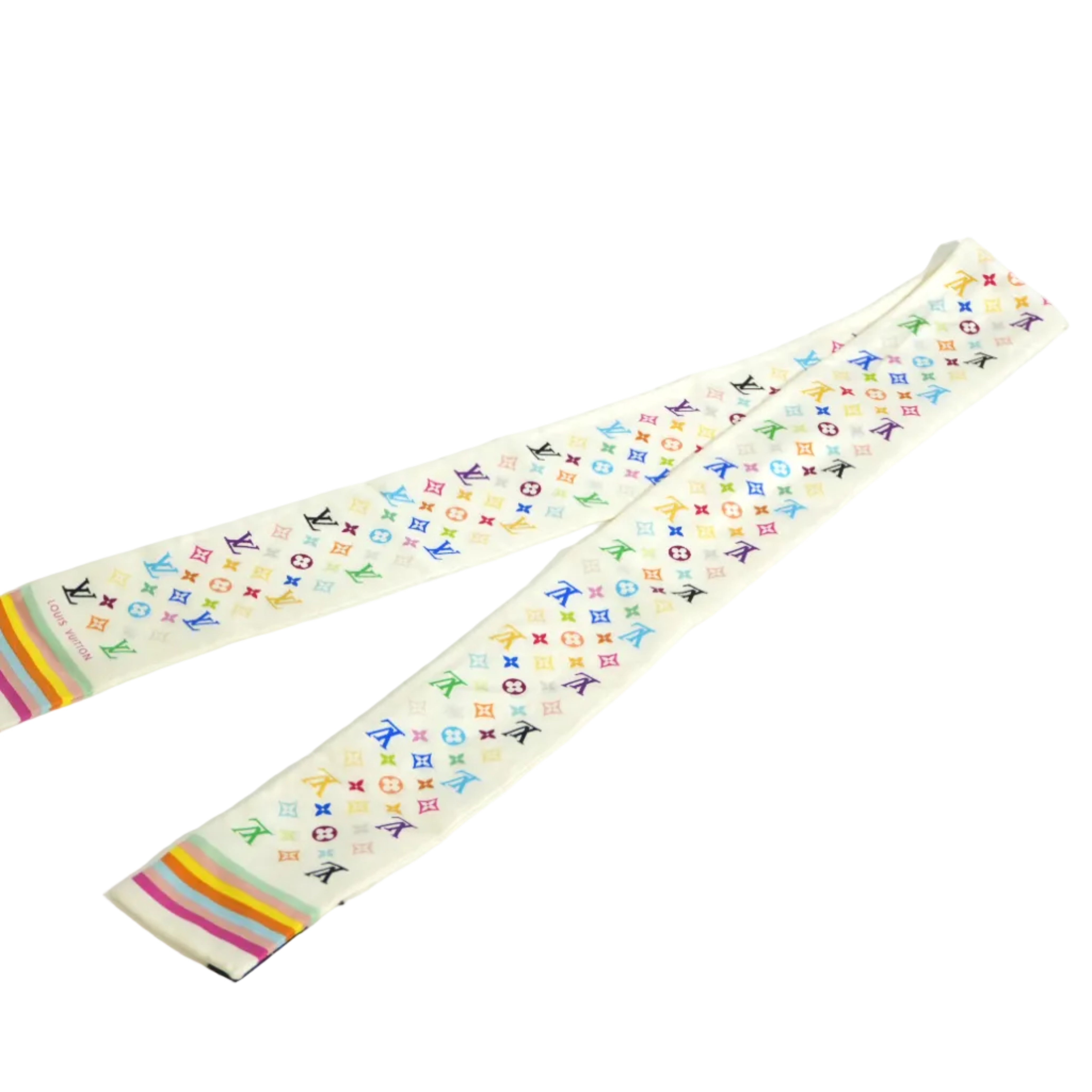 Pre-owned Louis Vuitton Silk Multicolor Twilly White