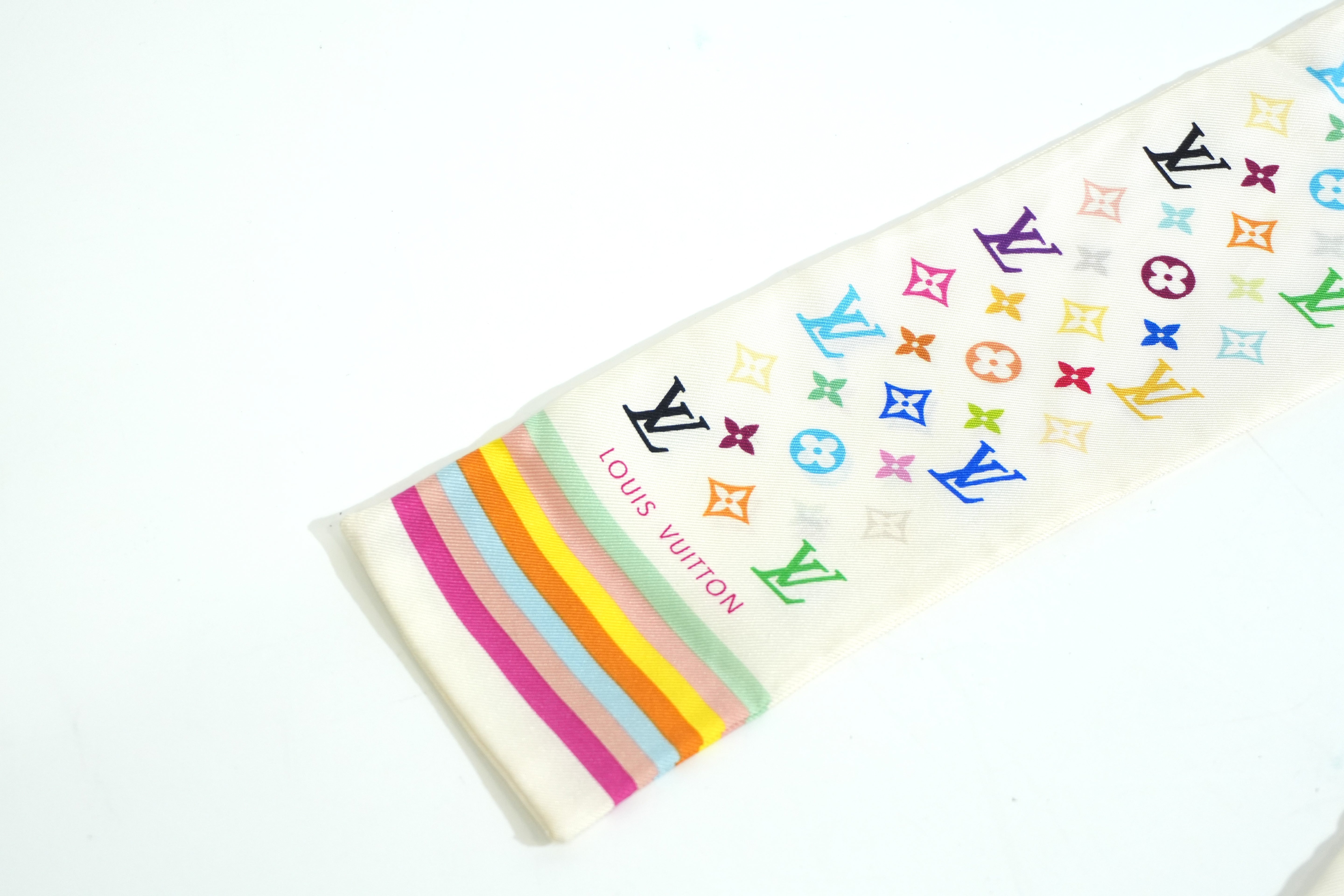 Pre-owned Louis Vuitton Silk Multicolor Twilly White