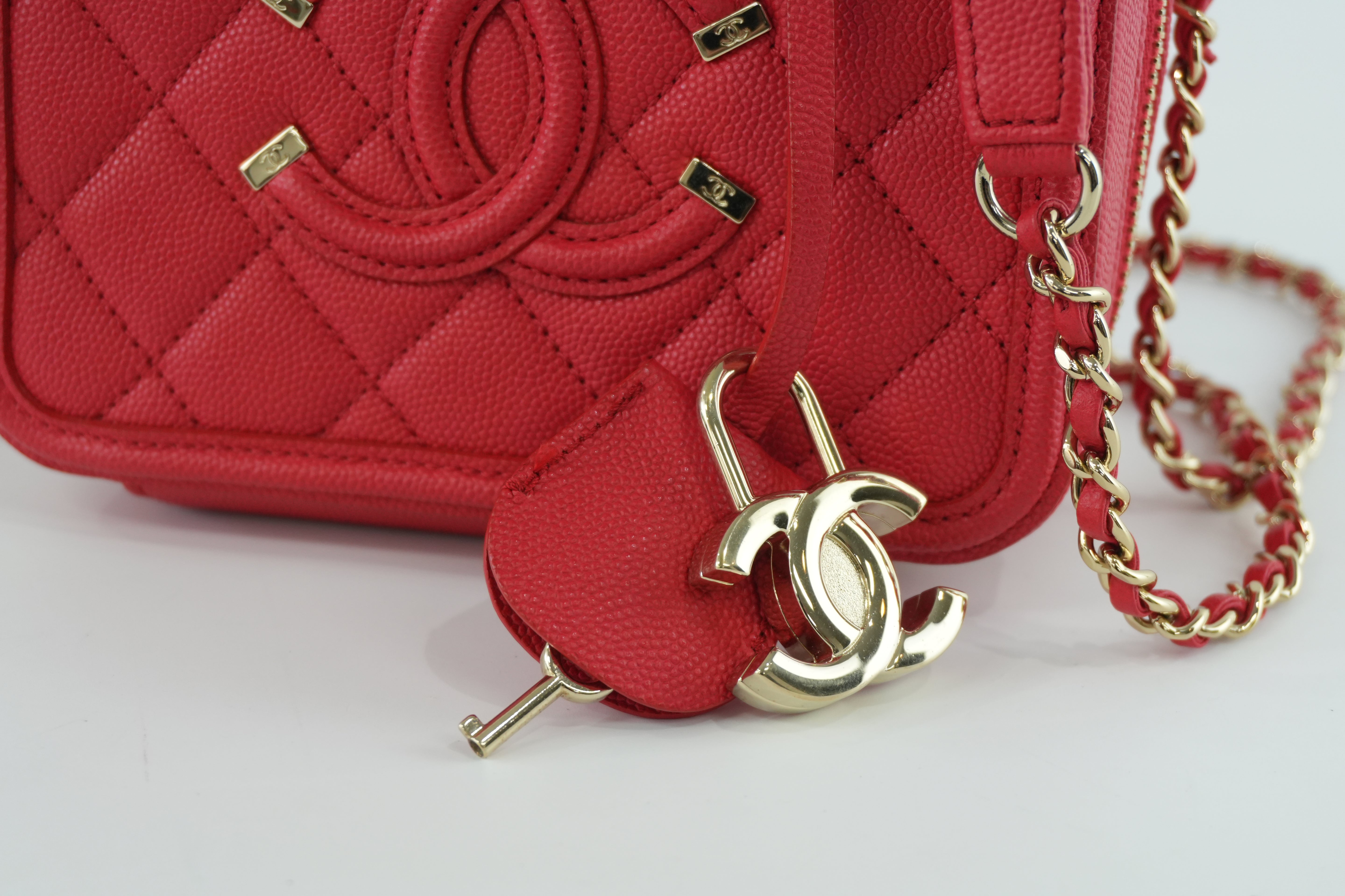 Chanel Filigree Cherry Red Vibrant Shoulder Bag Used