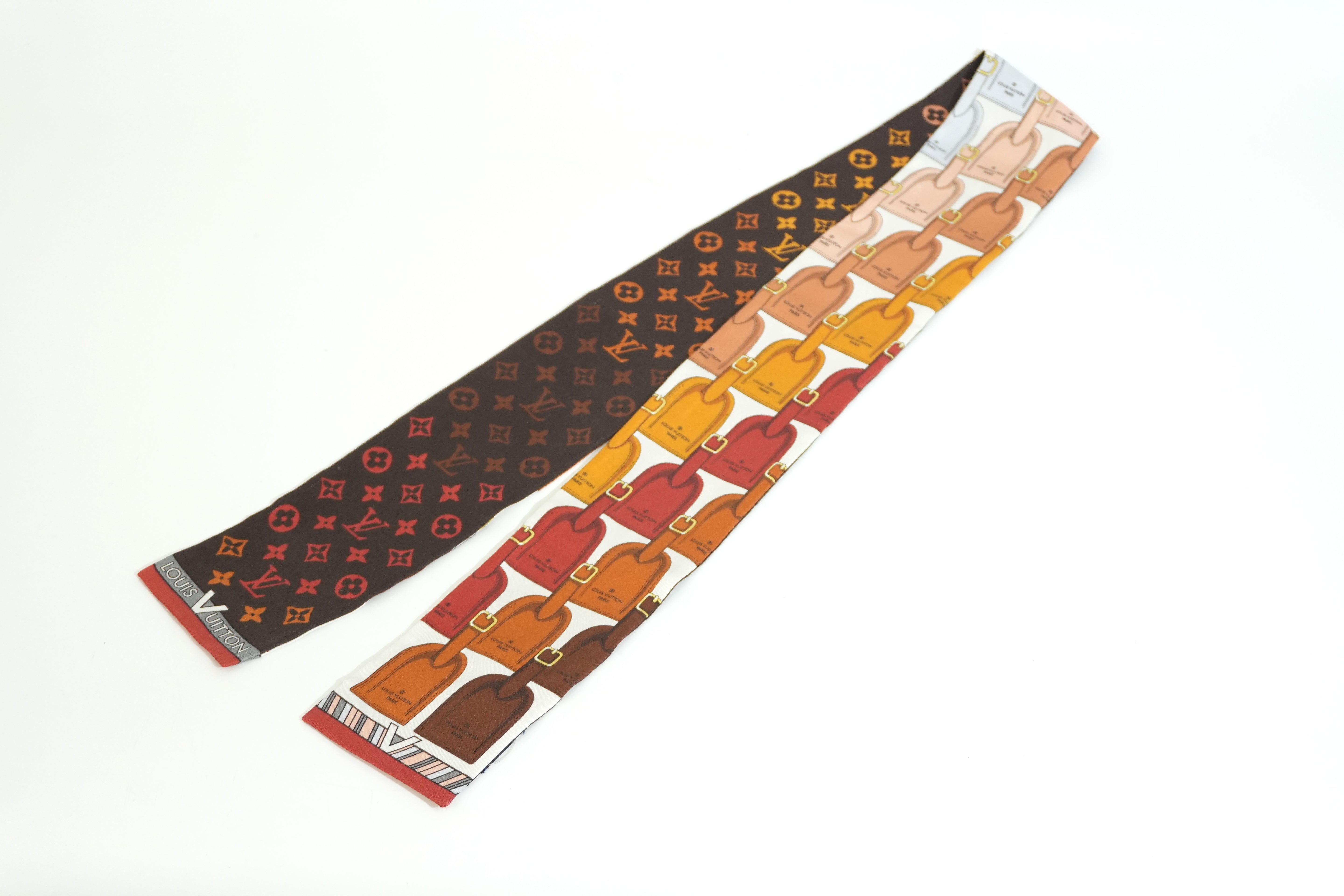 Pre-owned Louis Vuitton Silk Bandeau Tag Design Brown