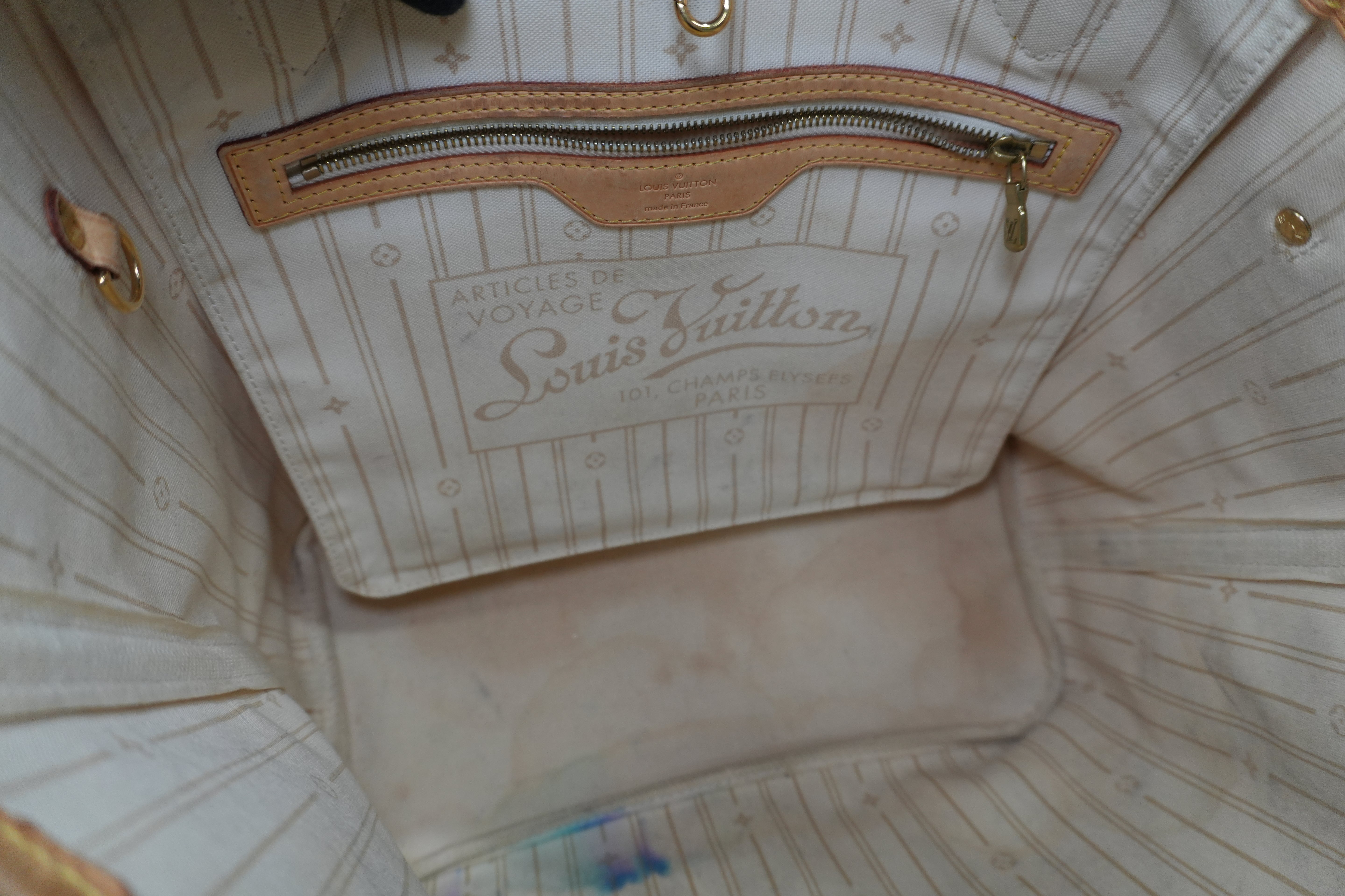 Louis Vuitton Damier Azur Neverfull MM Tote Bag Used