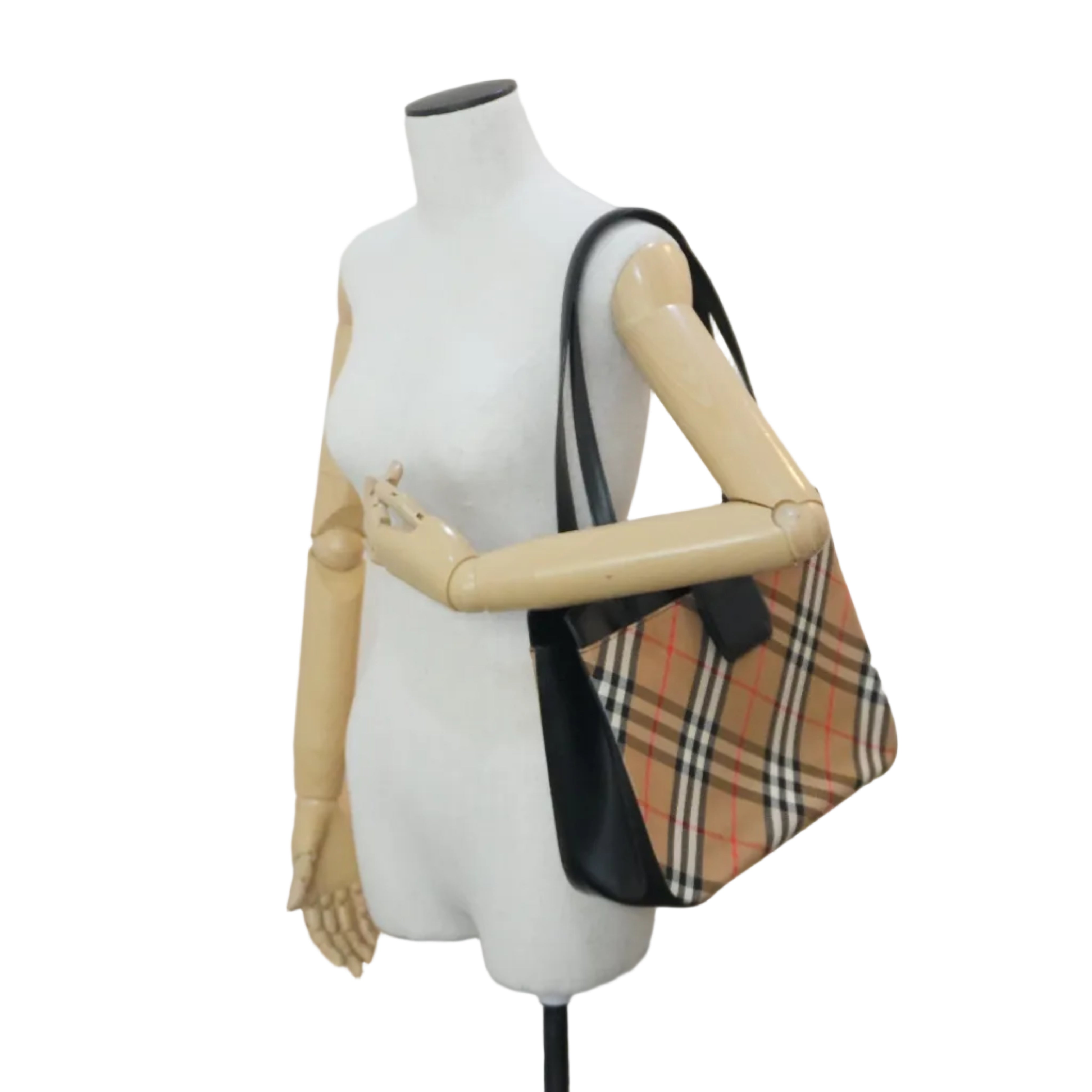 Pre-owned Burberry Leather Haymarket Tote Bag Beige and Black