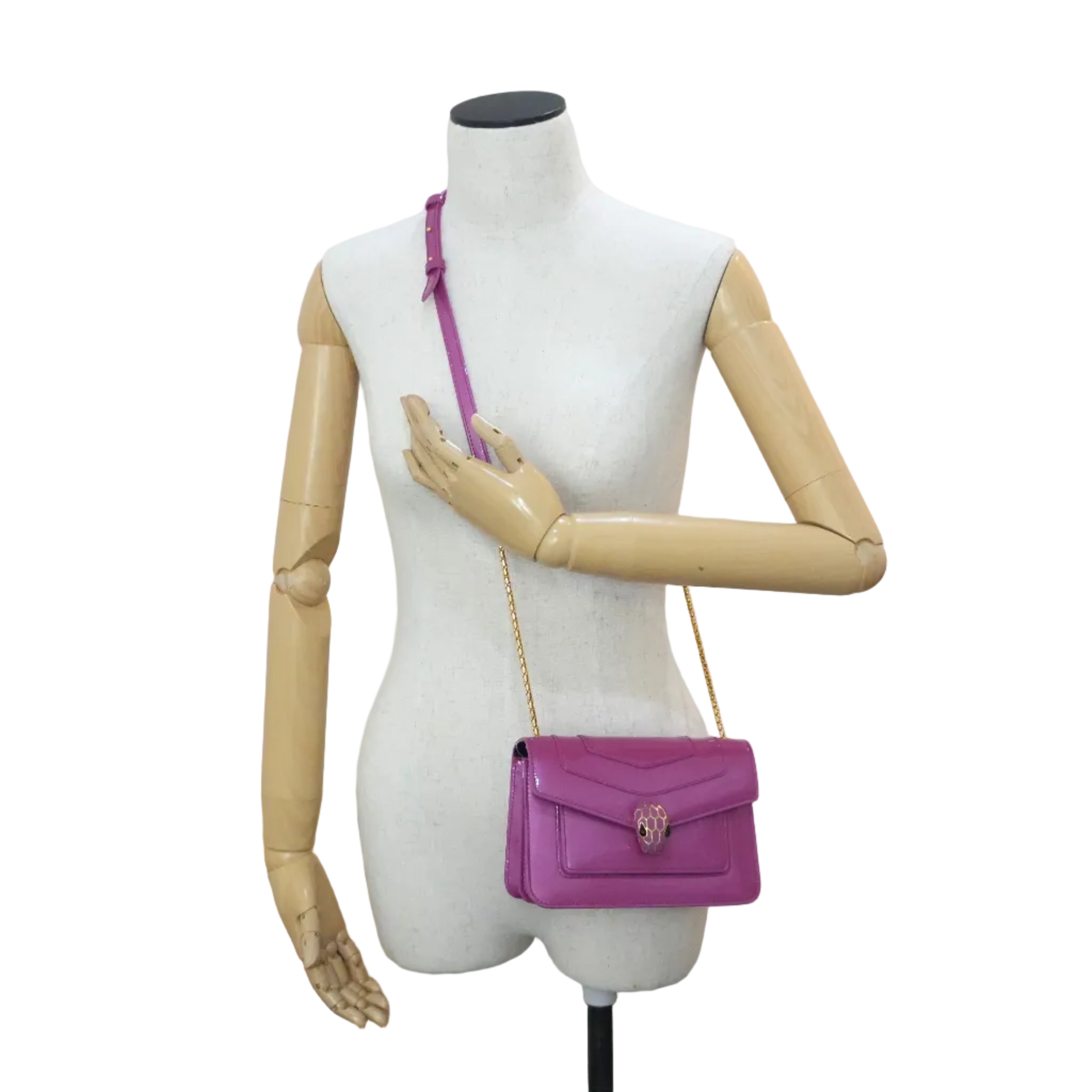 Pre-owned Bulgari Patent Serpenti Two Way Shoulder Bag Pink