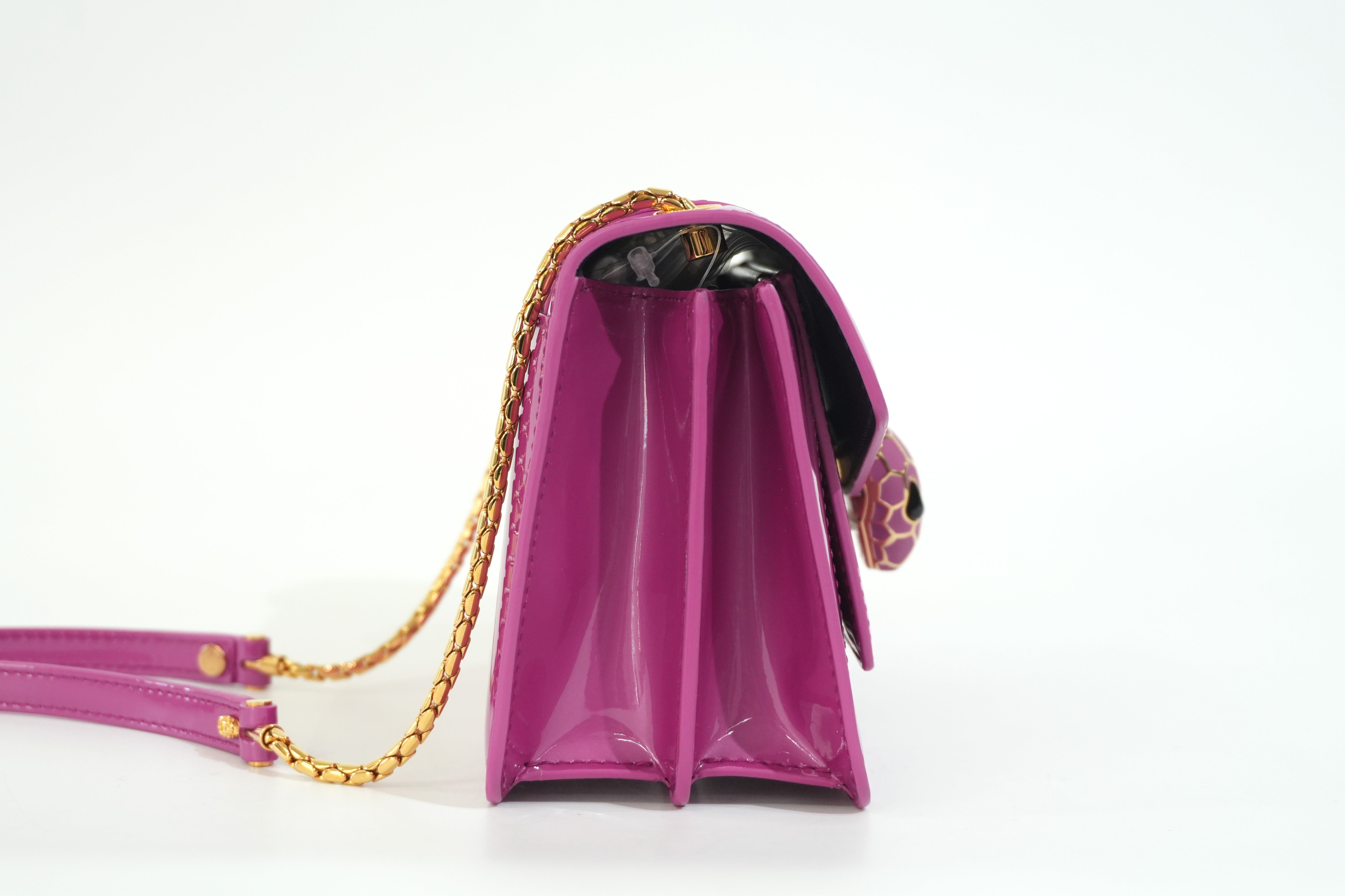 Pre-owned Bulgari Patent Serpenti Two Way Shoulder Bag Pink