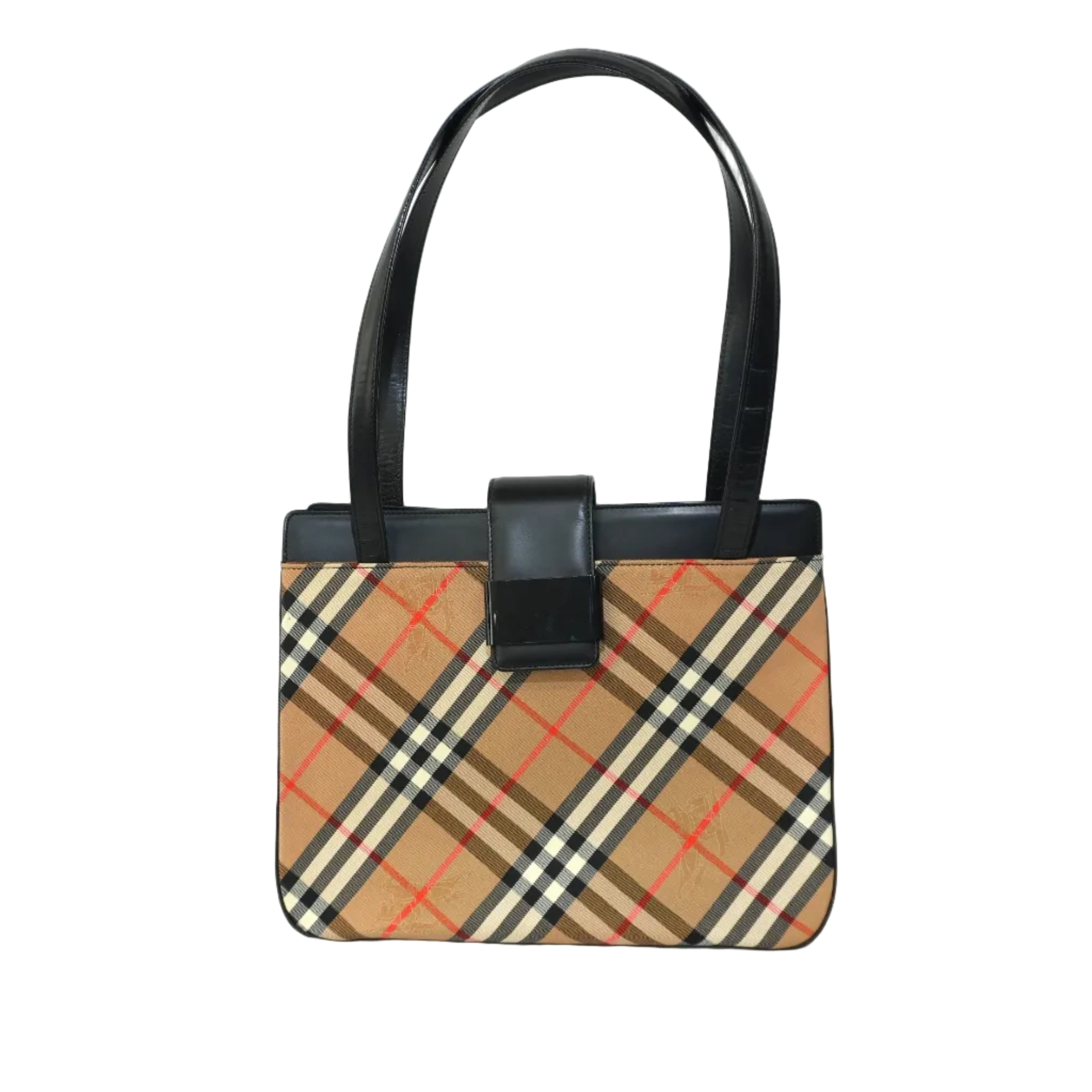 Pre-owned Burberry Leather Haymarket Tote Bag Beige and Black