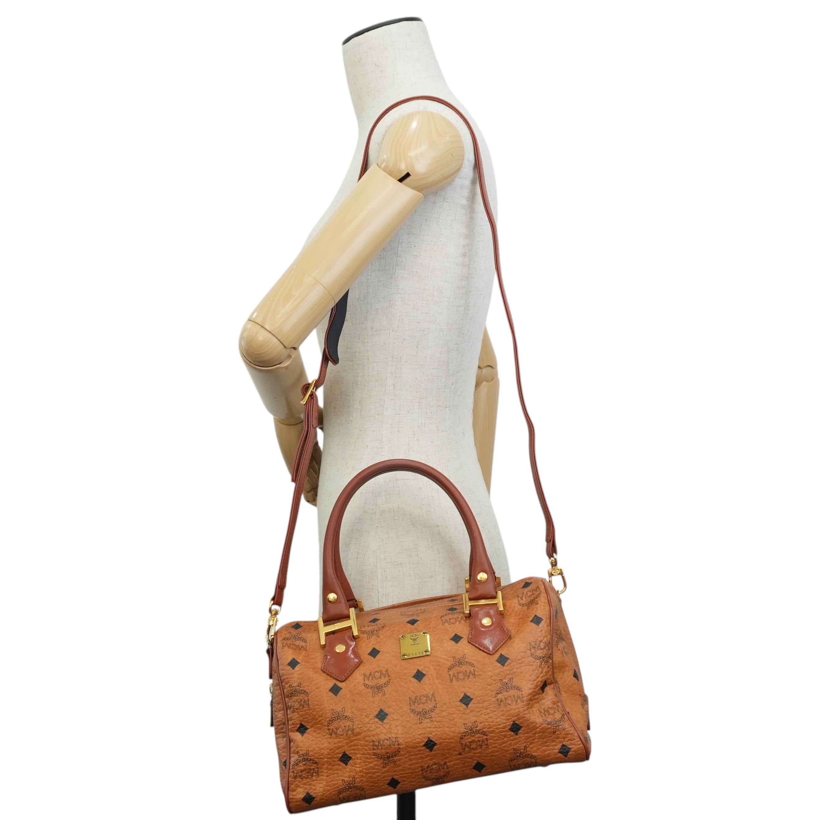 MCM Small Boston Bag Cognac Used