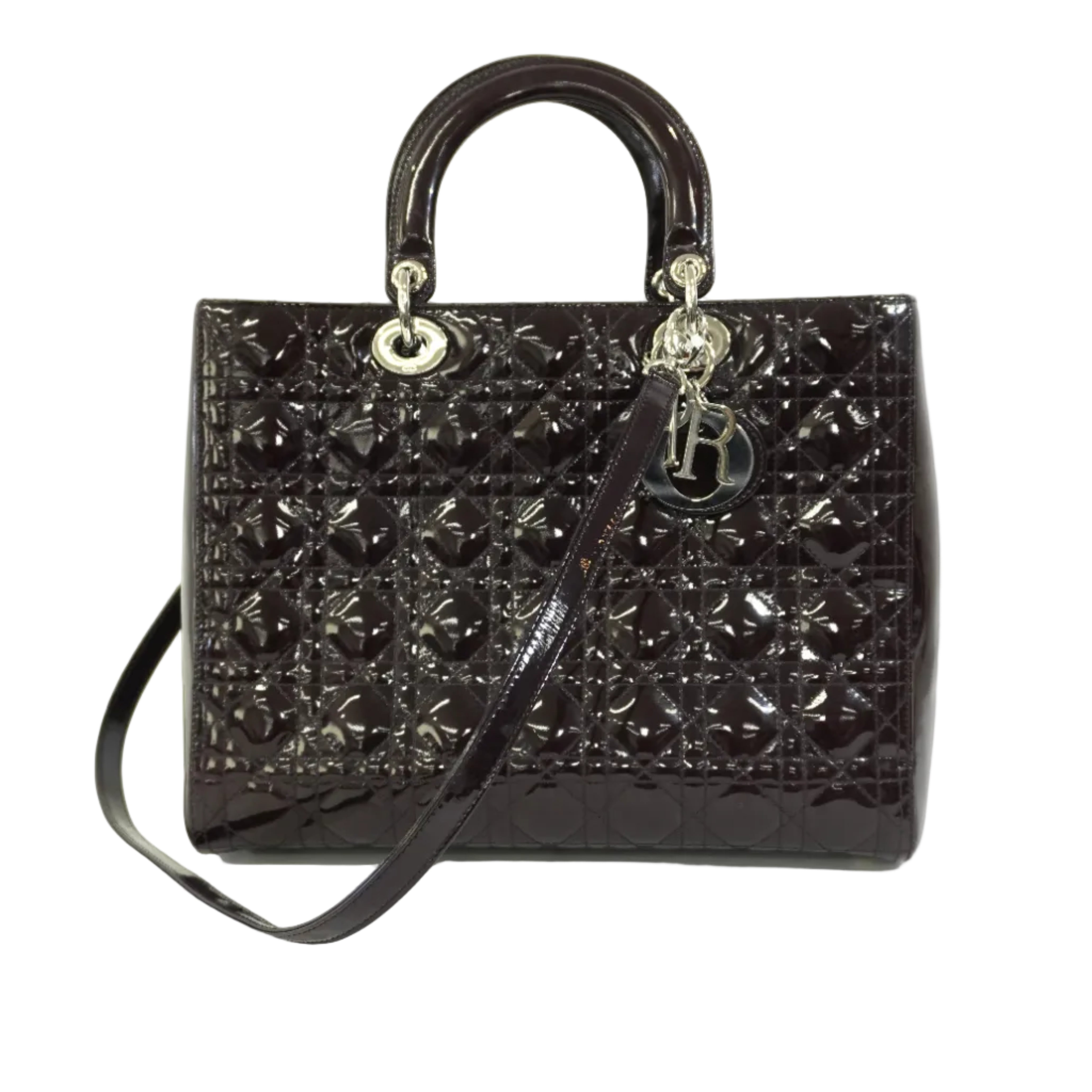 Pre-owned Lady Dior Cannage Quilted Patent Two Way Shoulder Bag Purple