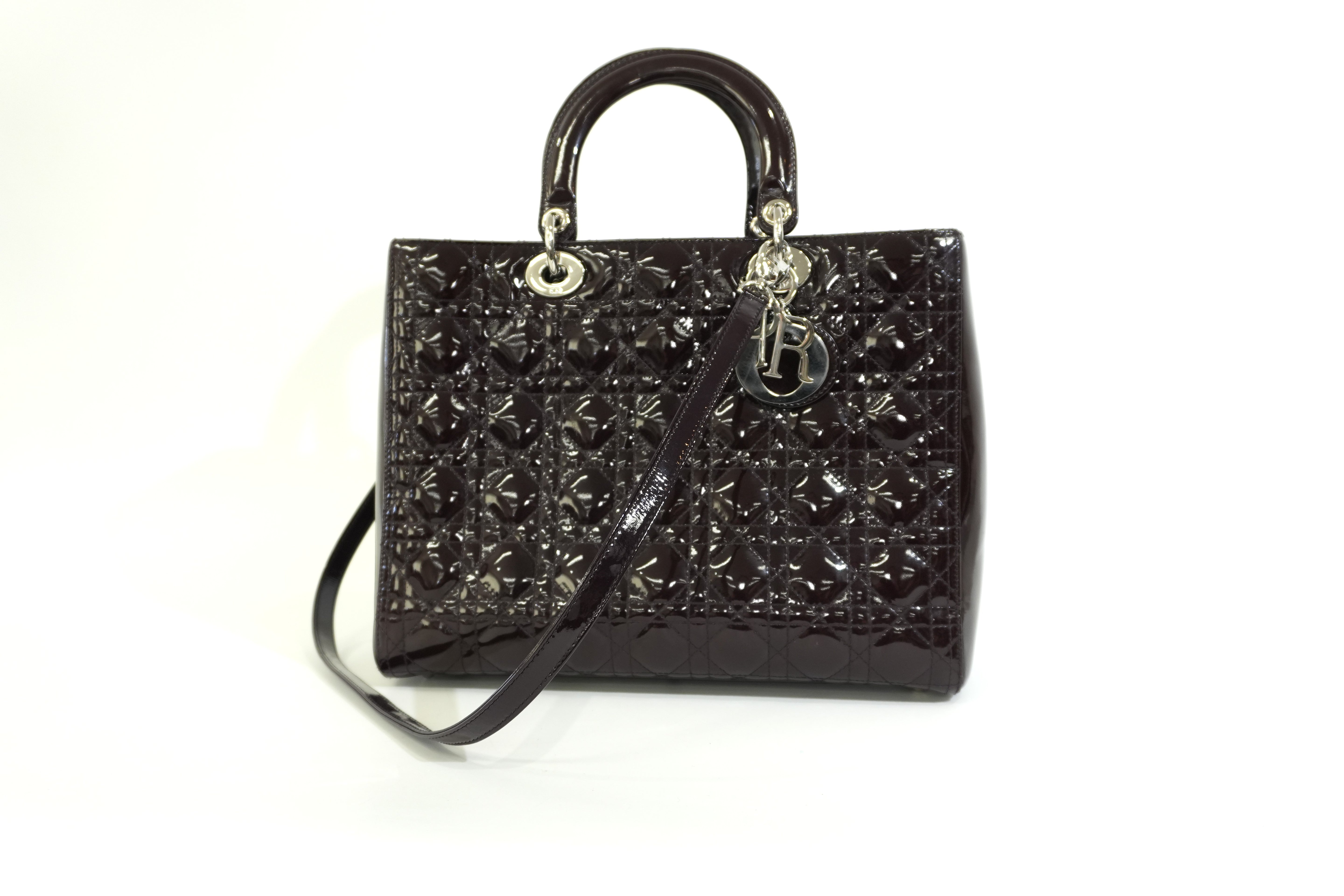 Pre-owned Lady Dior Cannage Quilted Patent Two Way Shoulder Bag Purple
