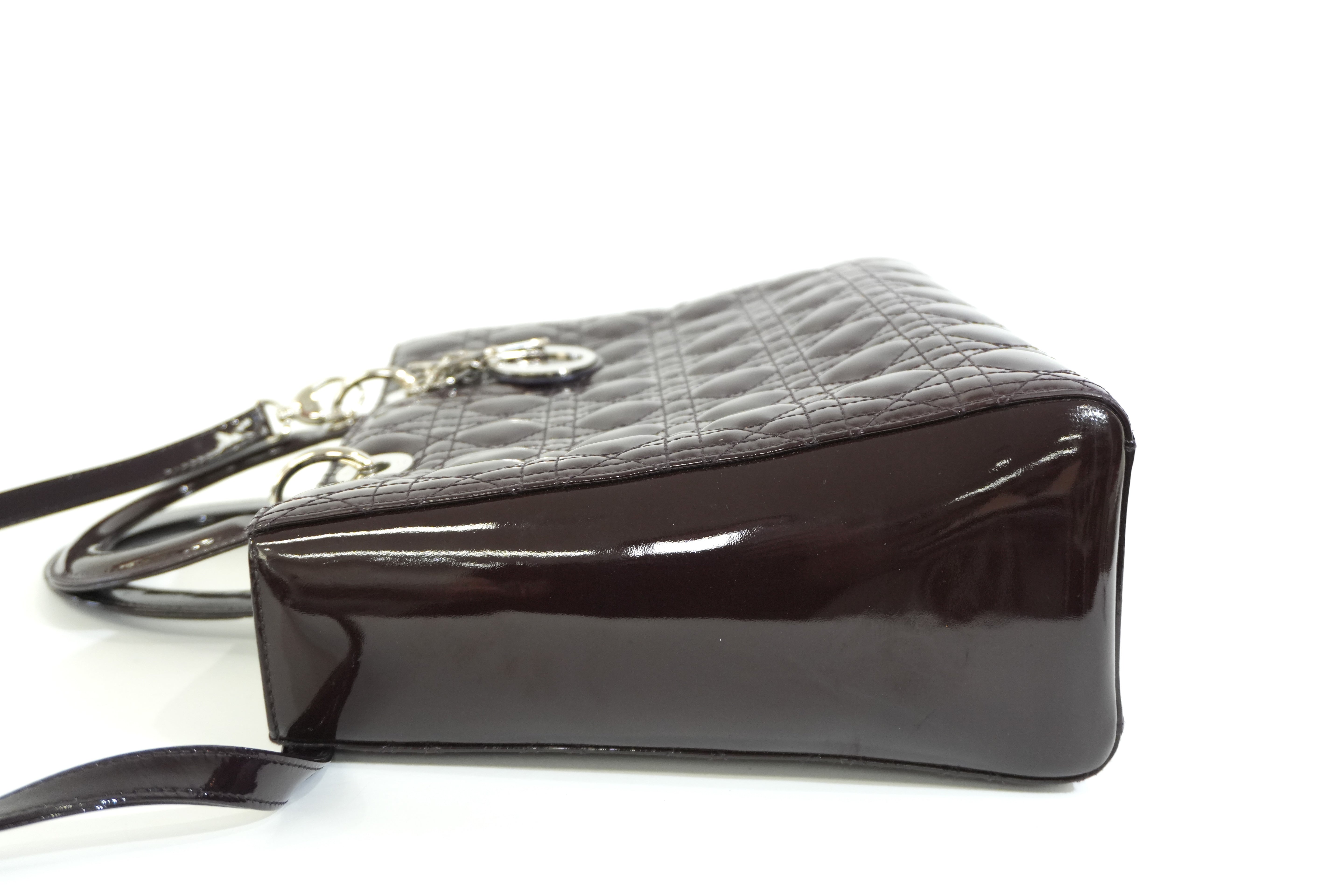 Pre-owned Lady Dior Cannage Quilted Patent Two Way Shoulder Bag Purple