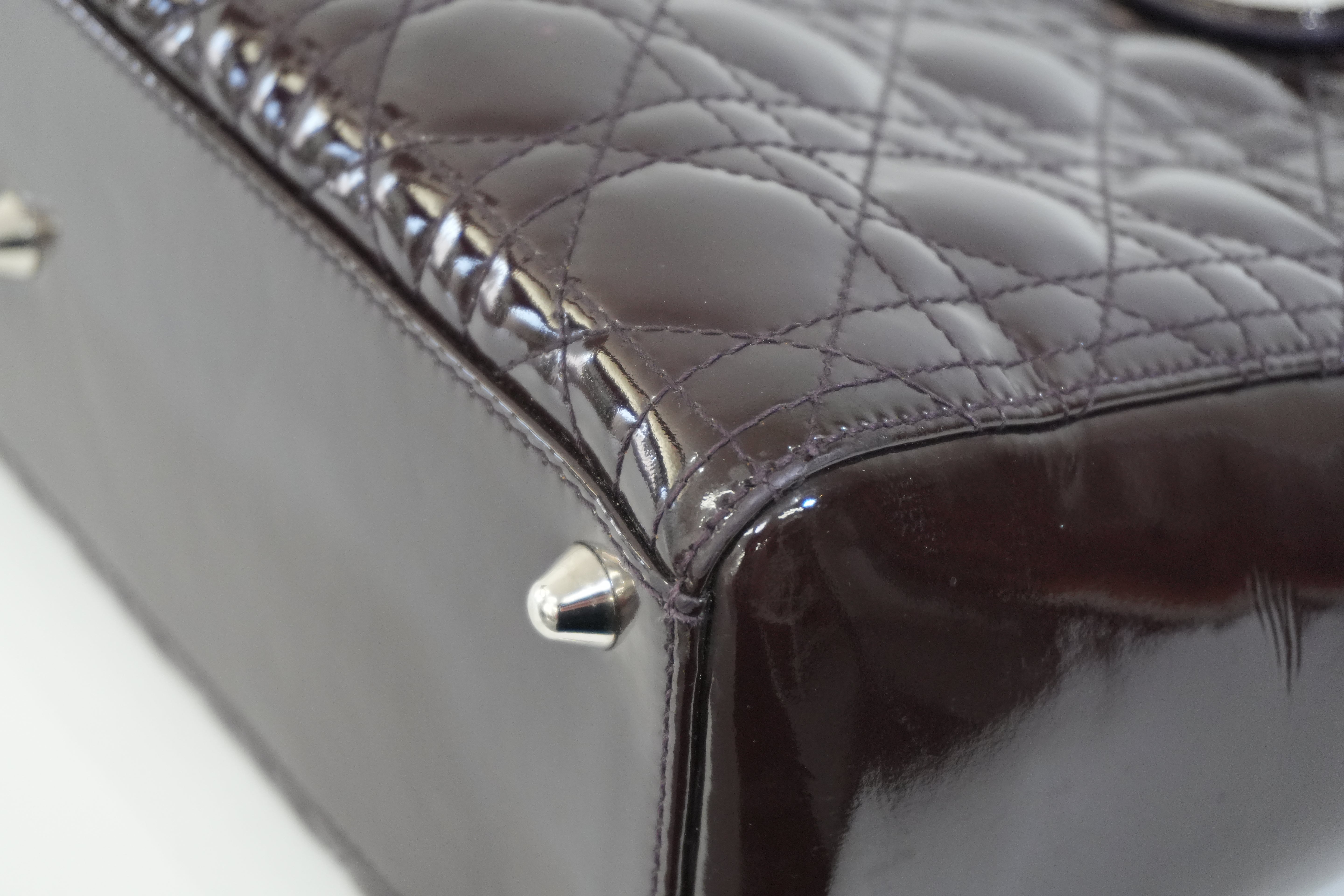 Pre-owned Lady Dior Cannage Quilted Patent Two Way Shoulder Bag Purple