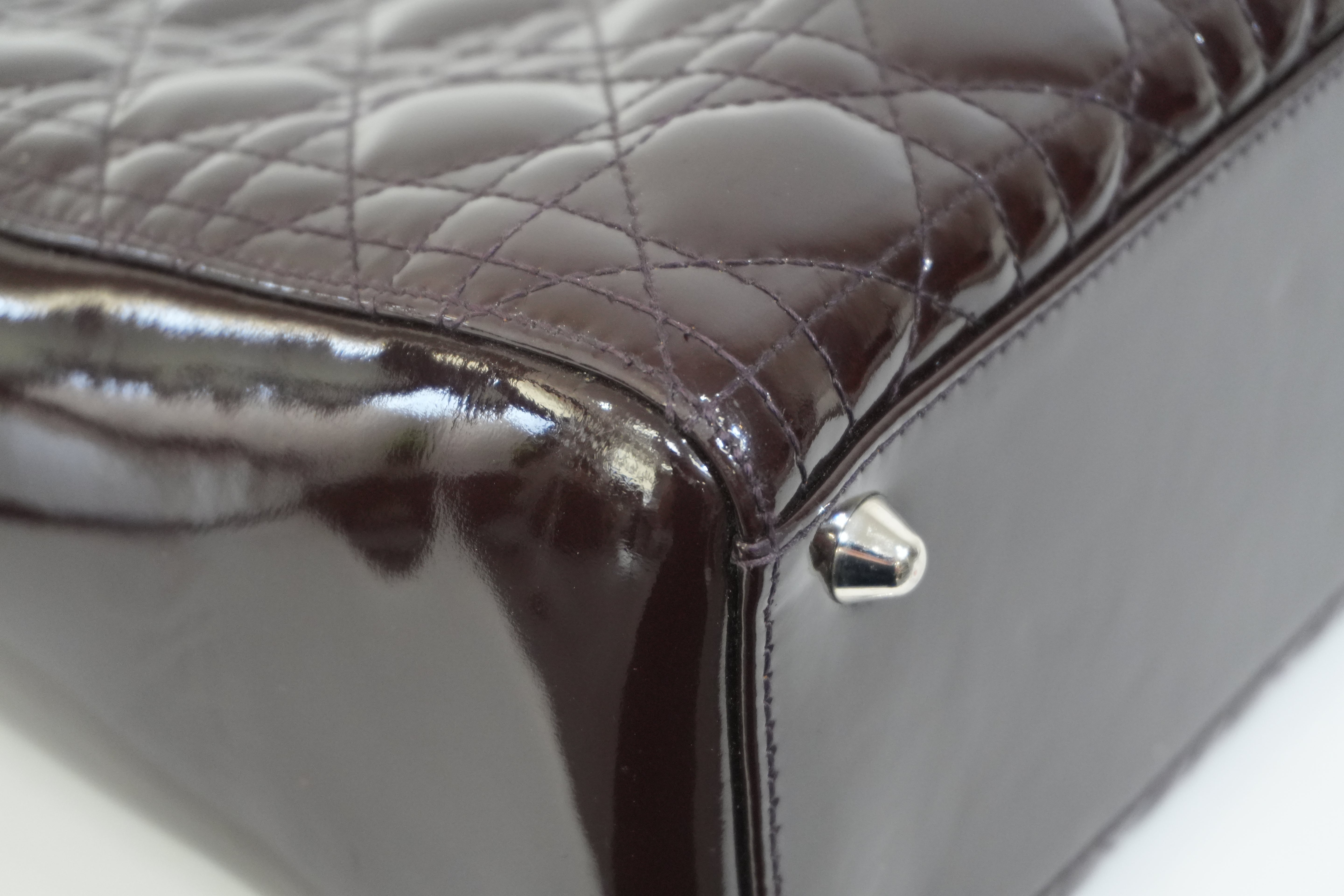 Pre-owned Lady Dior Cannage Quilted Patent Two Way Shoulder Bag Purple