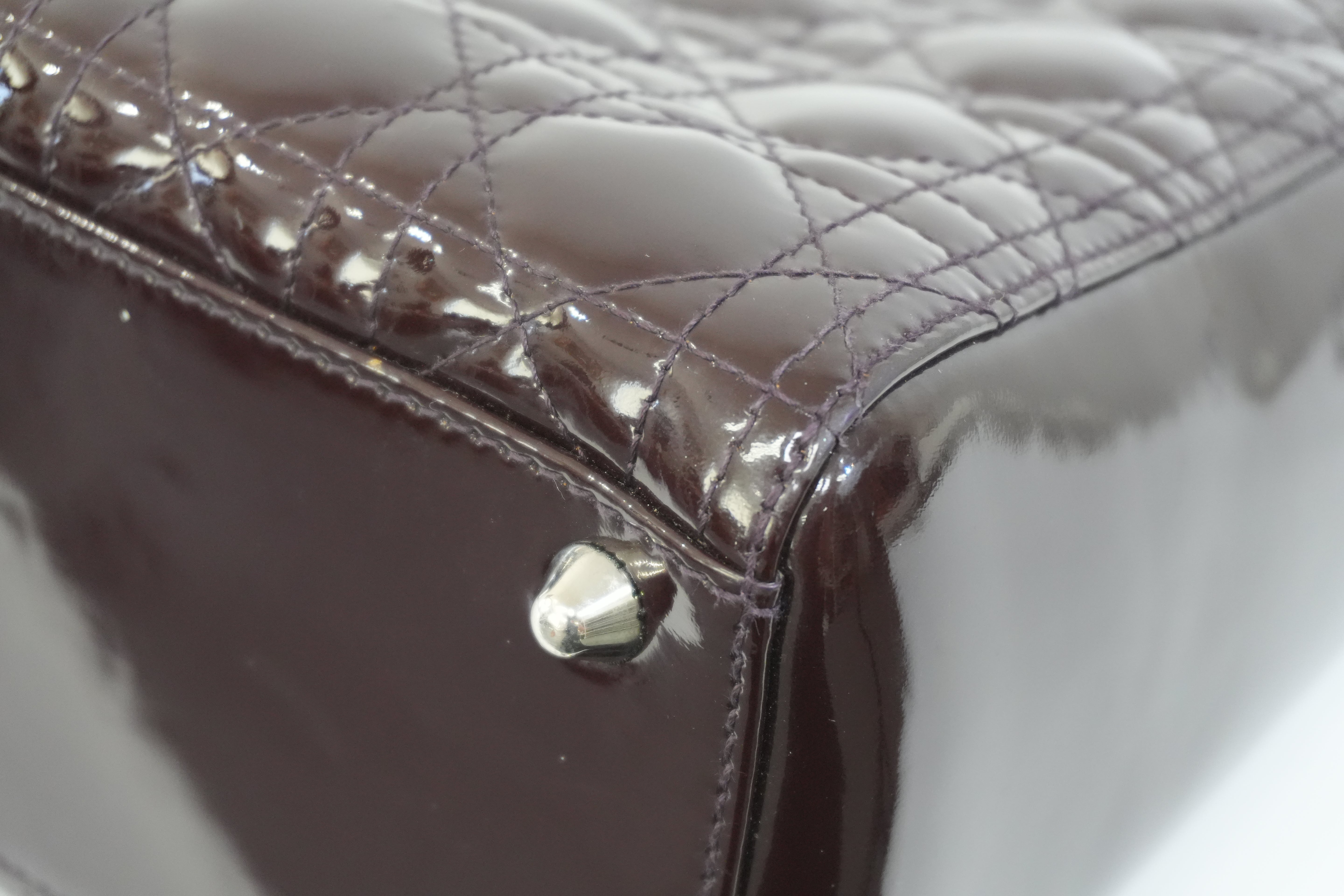 Pre-owned Lady Dior Cannage Quilted Patent Two Way Shoulder Bag Purple