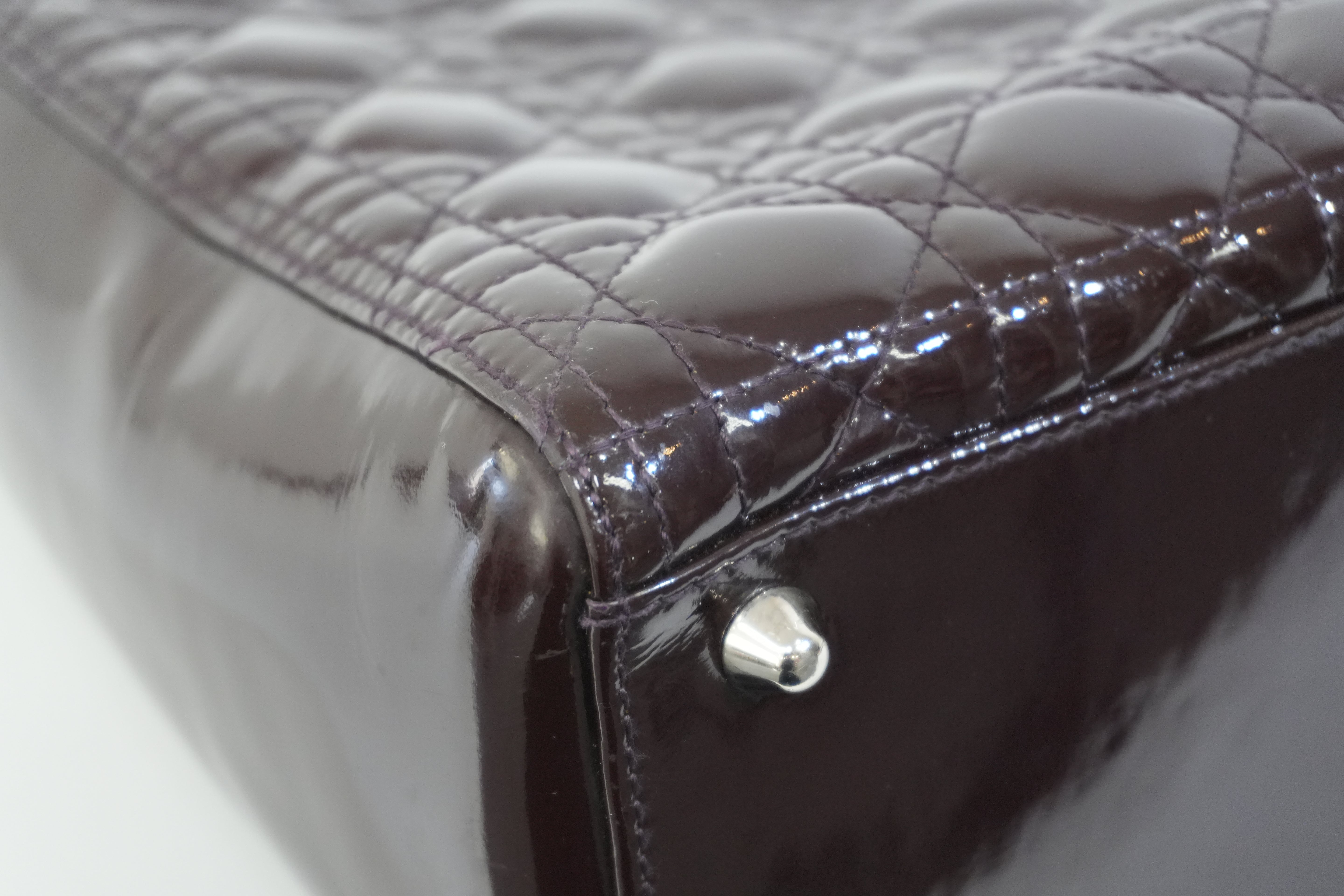 Pre-owned Lady Dior Cannage Quilted Patent Two Way Shoulder Bag Purple