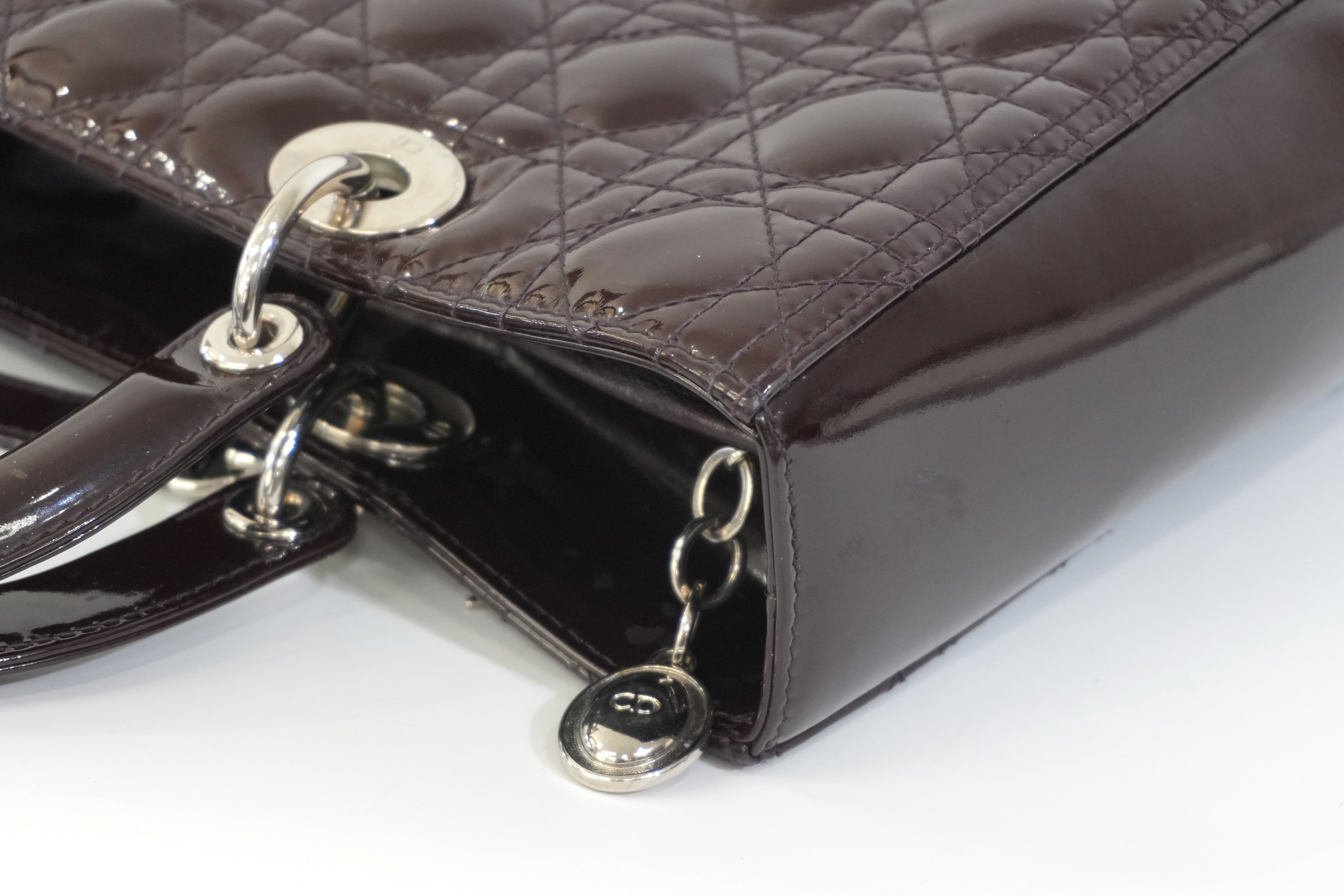 Pre-owned Lady Dior Cannage Quilted Patent Two Way Shoulder Bag Purple
