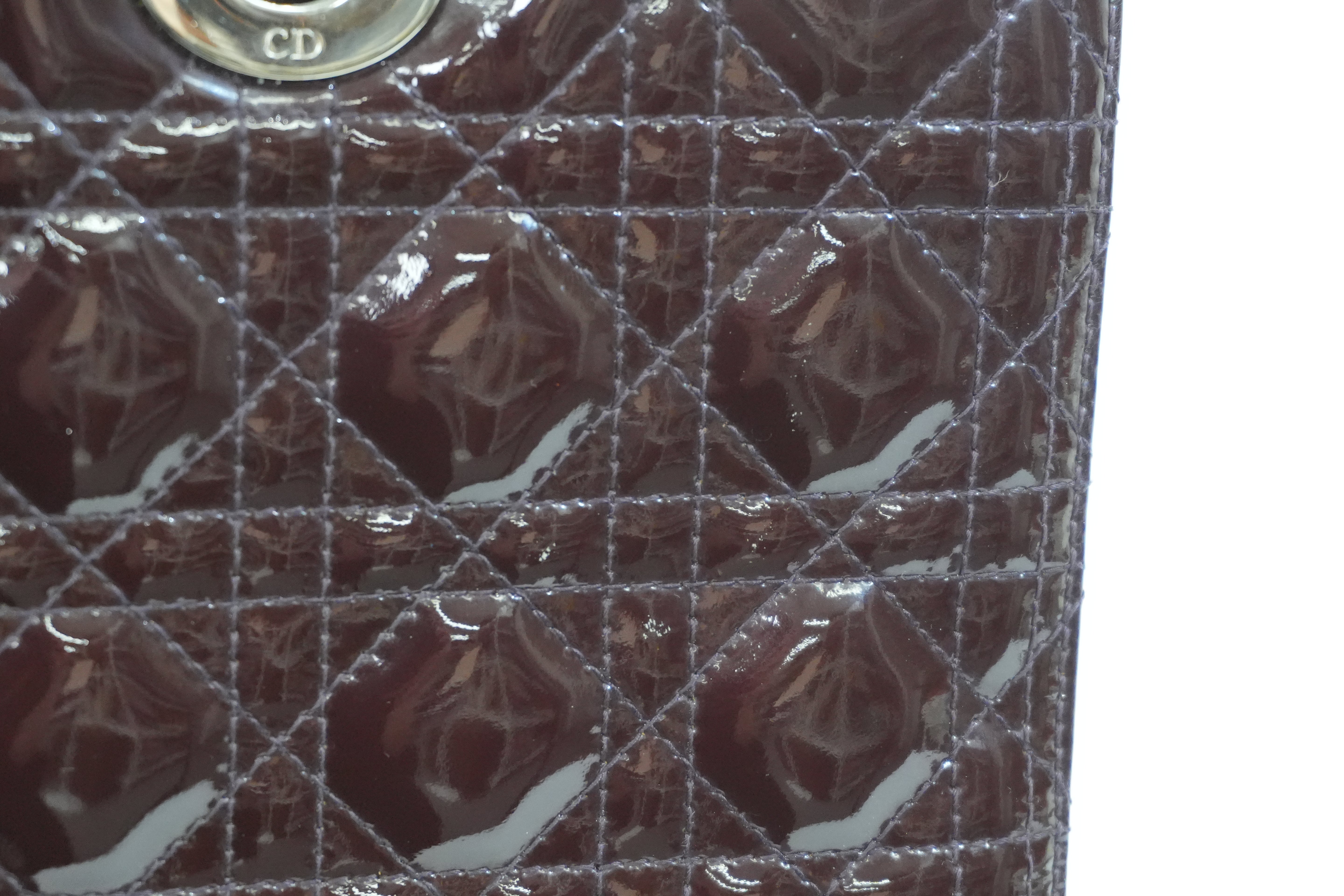 Pre-owned Lady Dior Cannage Quilted Patent Two Way Shoulder Bag Purple