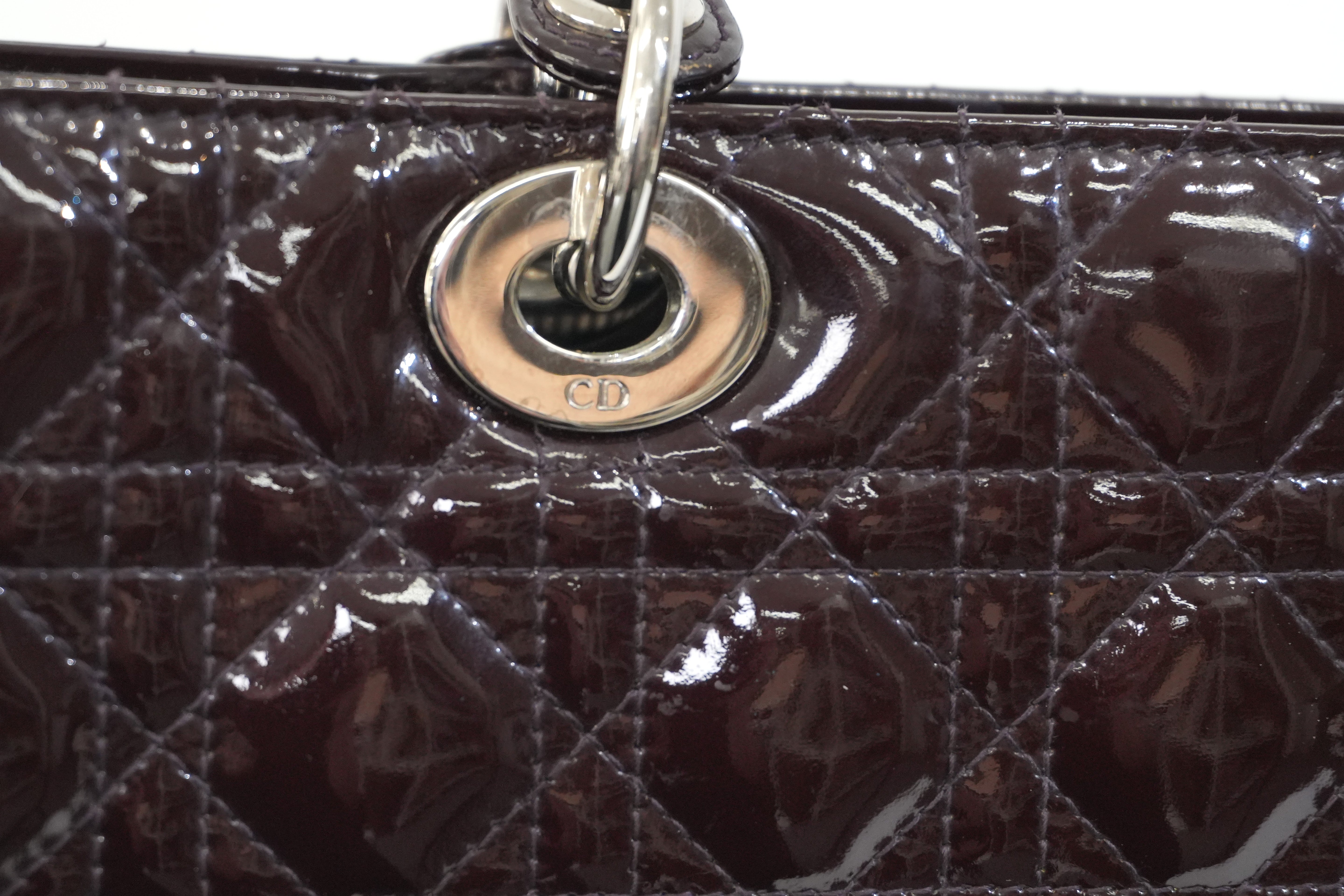 Pre-owned Lady Dior Cannage Quilted Patent Two Way Shoulder Bag Purple