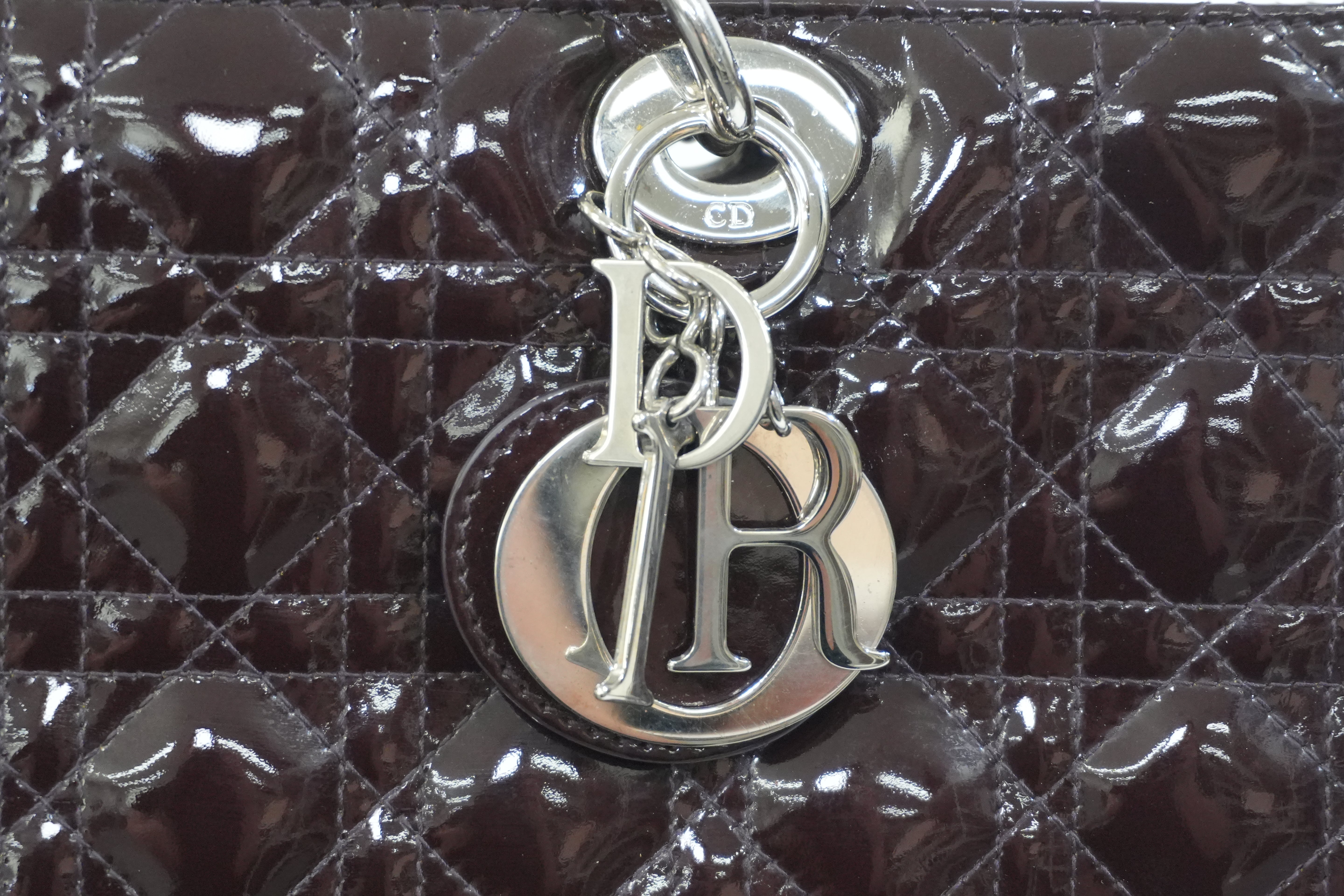 Pre-owned Lady Dior Cannage Quilted Patent Two Way Shoulder Bag Purple