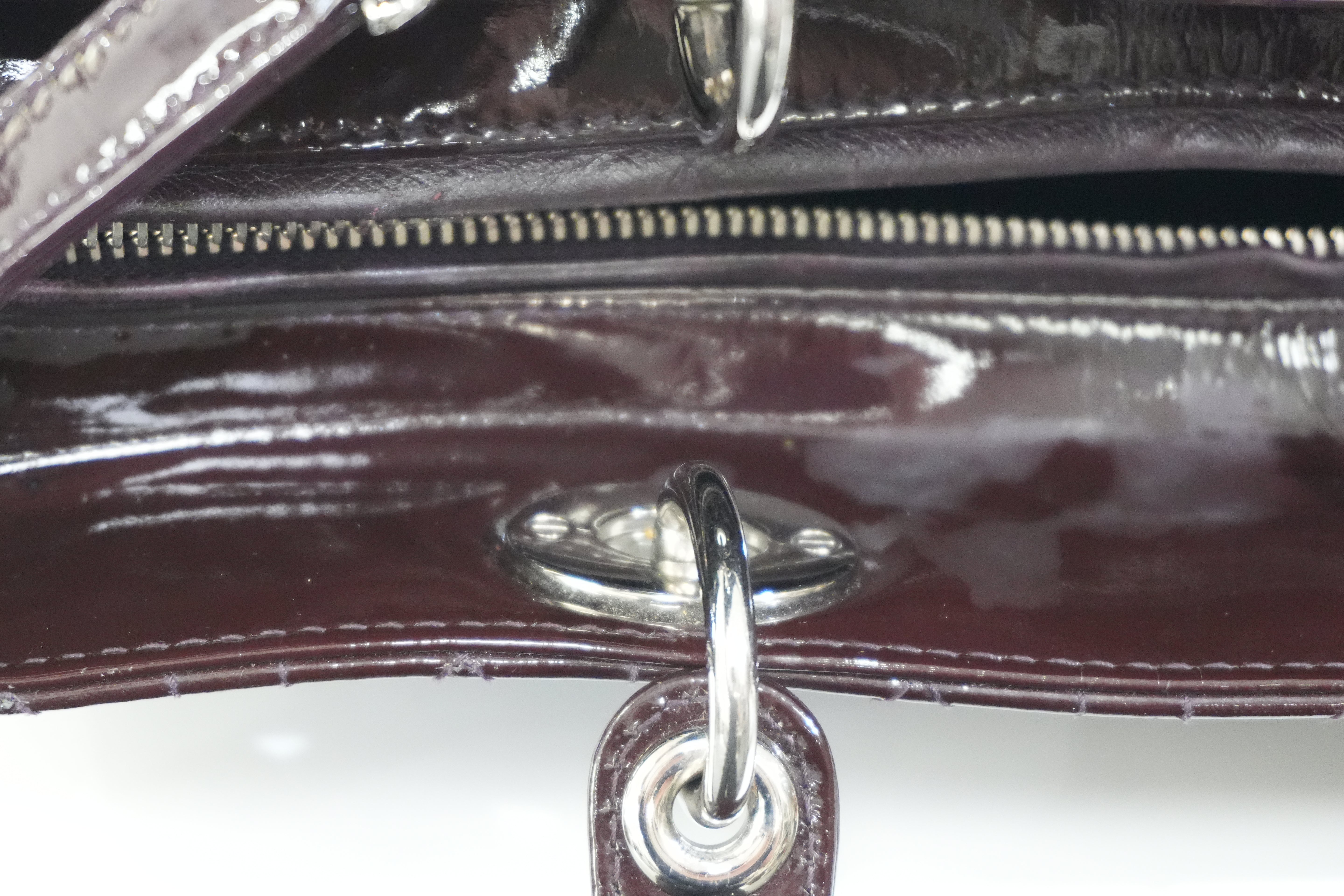 Pre-owned Lady Dior Cannage Quilted Patent Two Way Shoulder Bag Purple