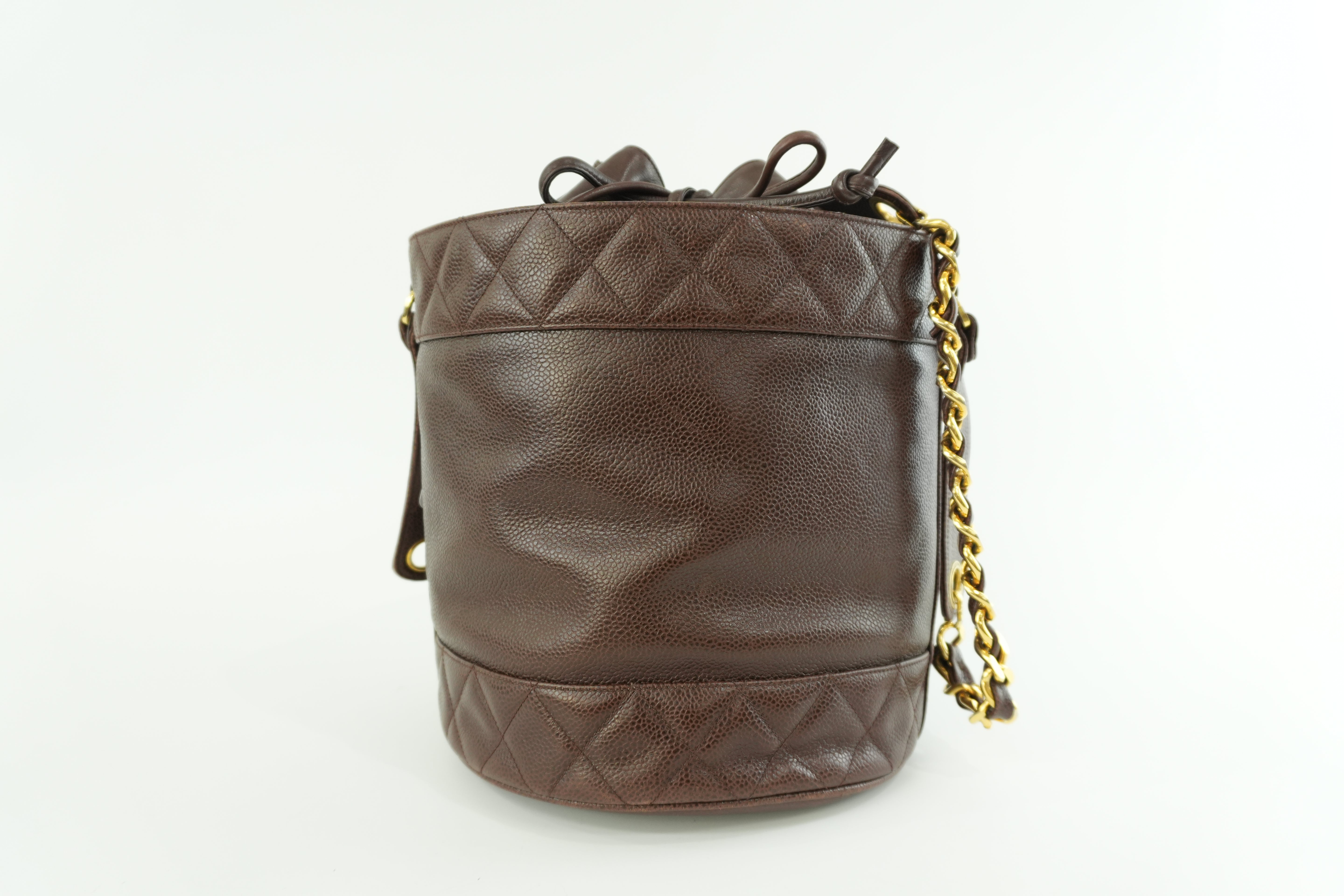 Chanel Caviar Skin Chain Shoulder Bag Bucket Shoulder Bag Brown Used
