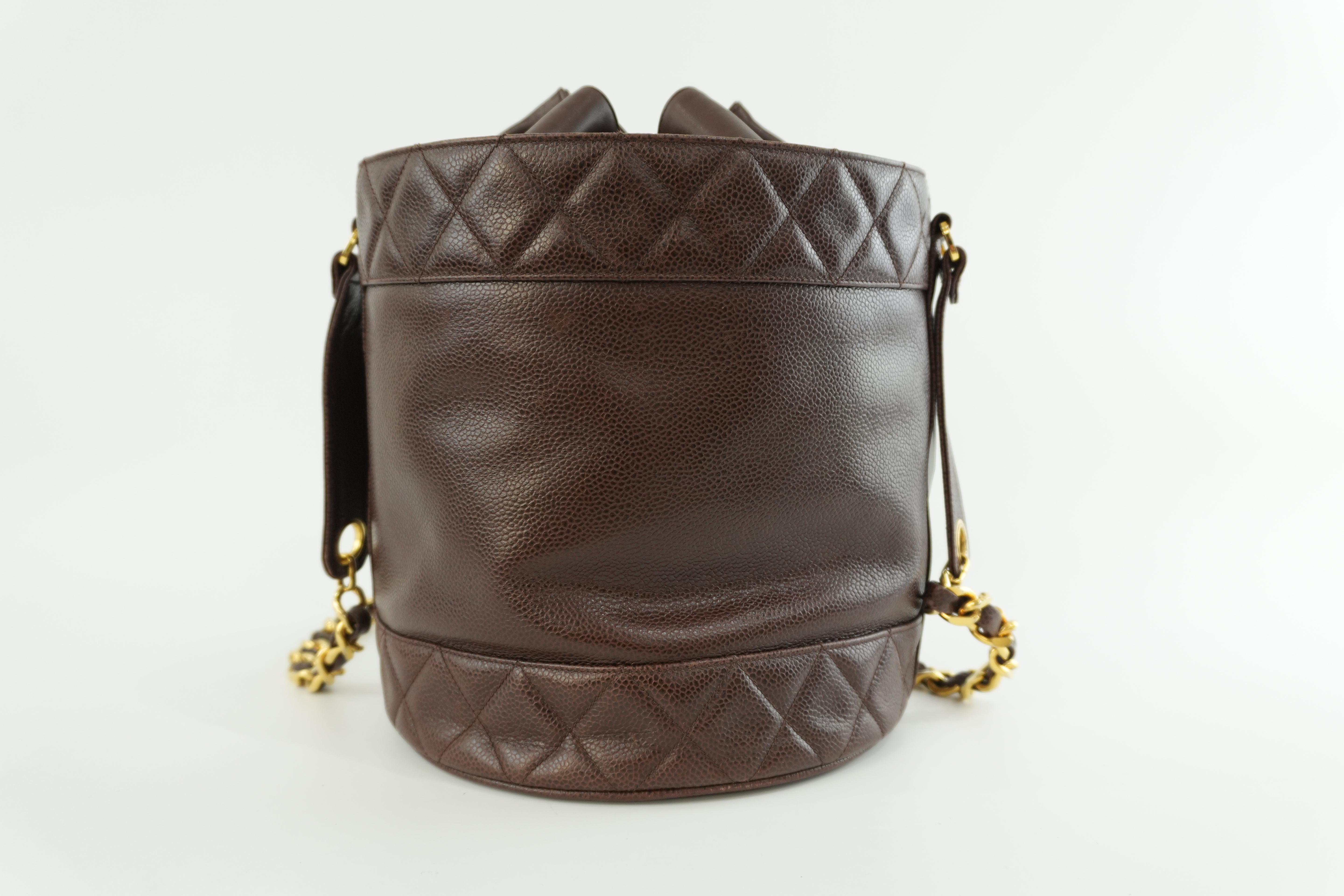 Chanel Caviar Skin Chain Shoulder Bag Bucket Shoulder Bag Brown Used