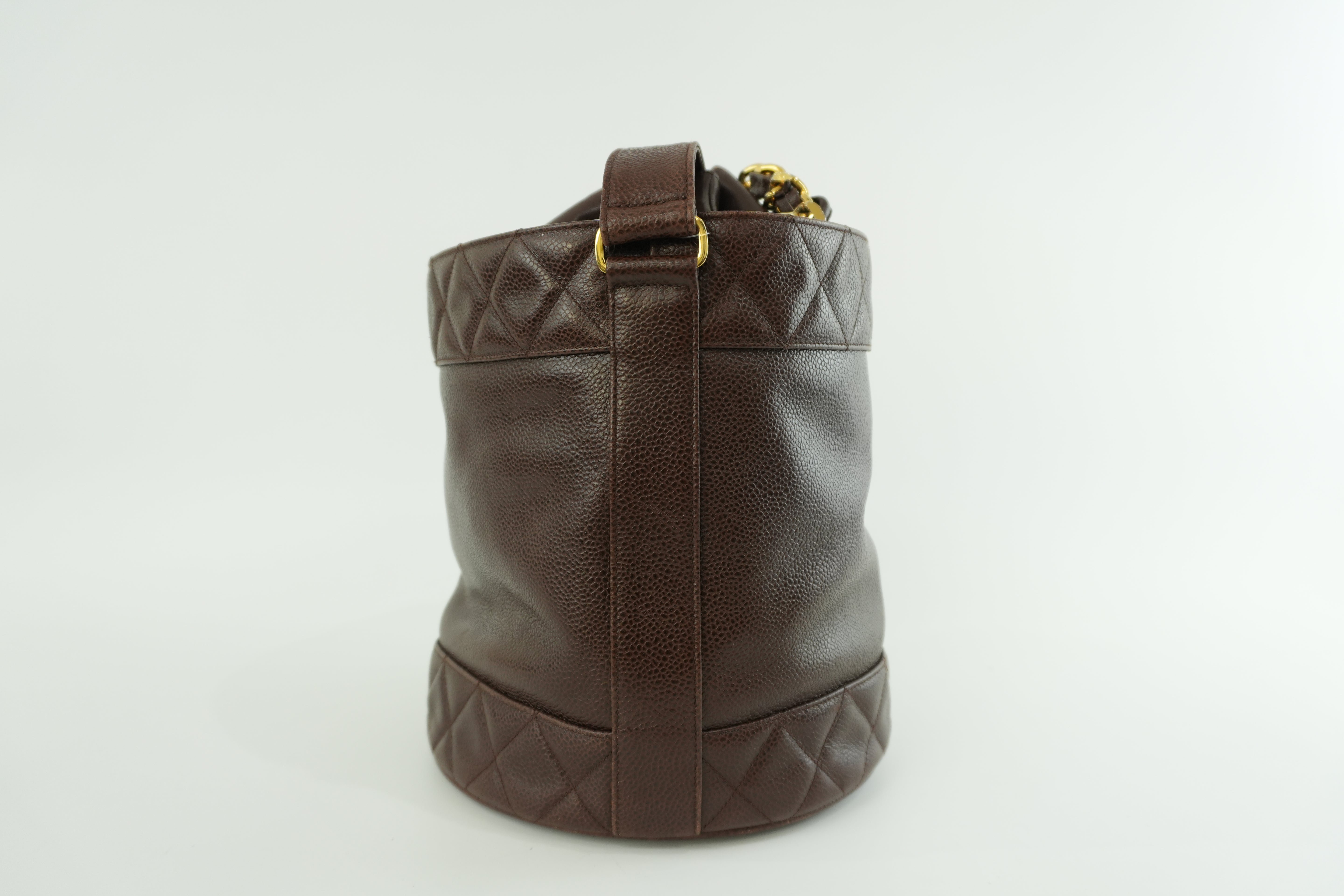 Chanel Caviar Skin Chain Shoulder Bag Bucket Shoulder Bag Brown Used