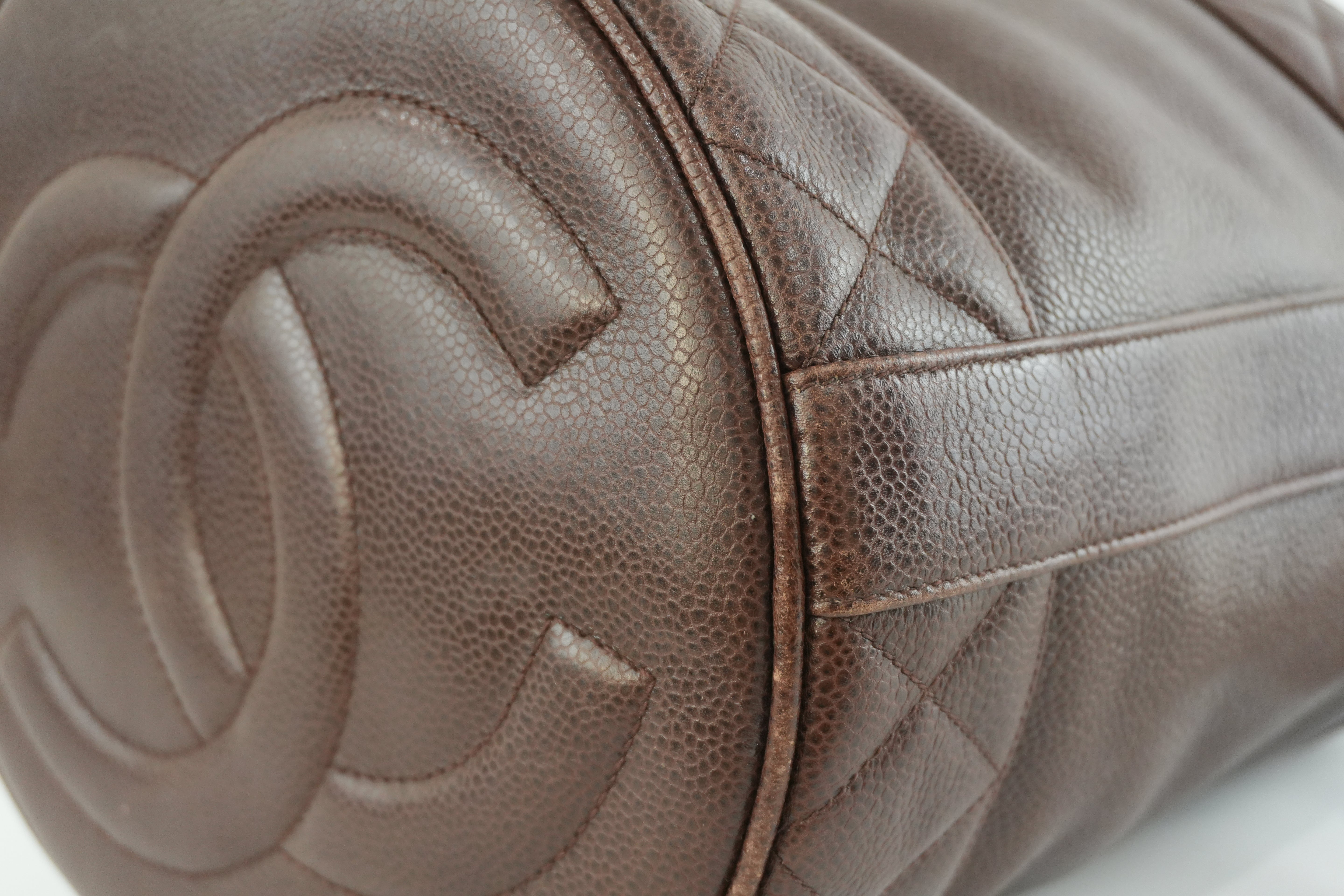 Chanel Caviar Skin Chain Shoulder Bag Bucket Shoulder Bag Brown Used