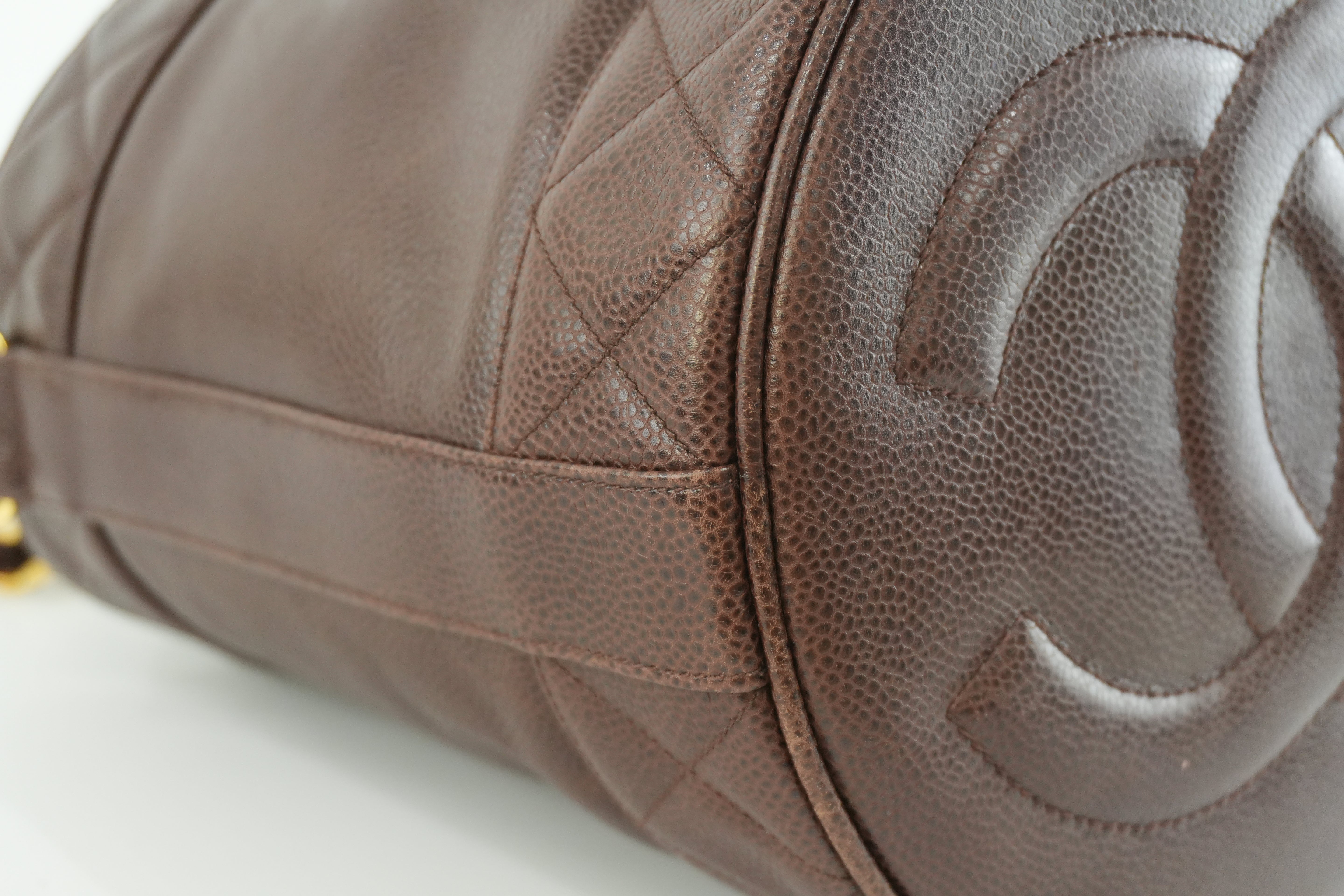 Chanel Caviar Skin Chain Shoulder Bag Bucket Shoulder Bag Brown Used