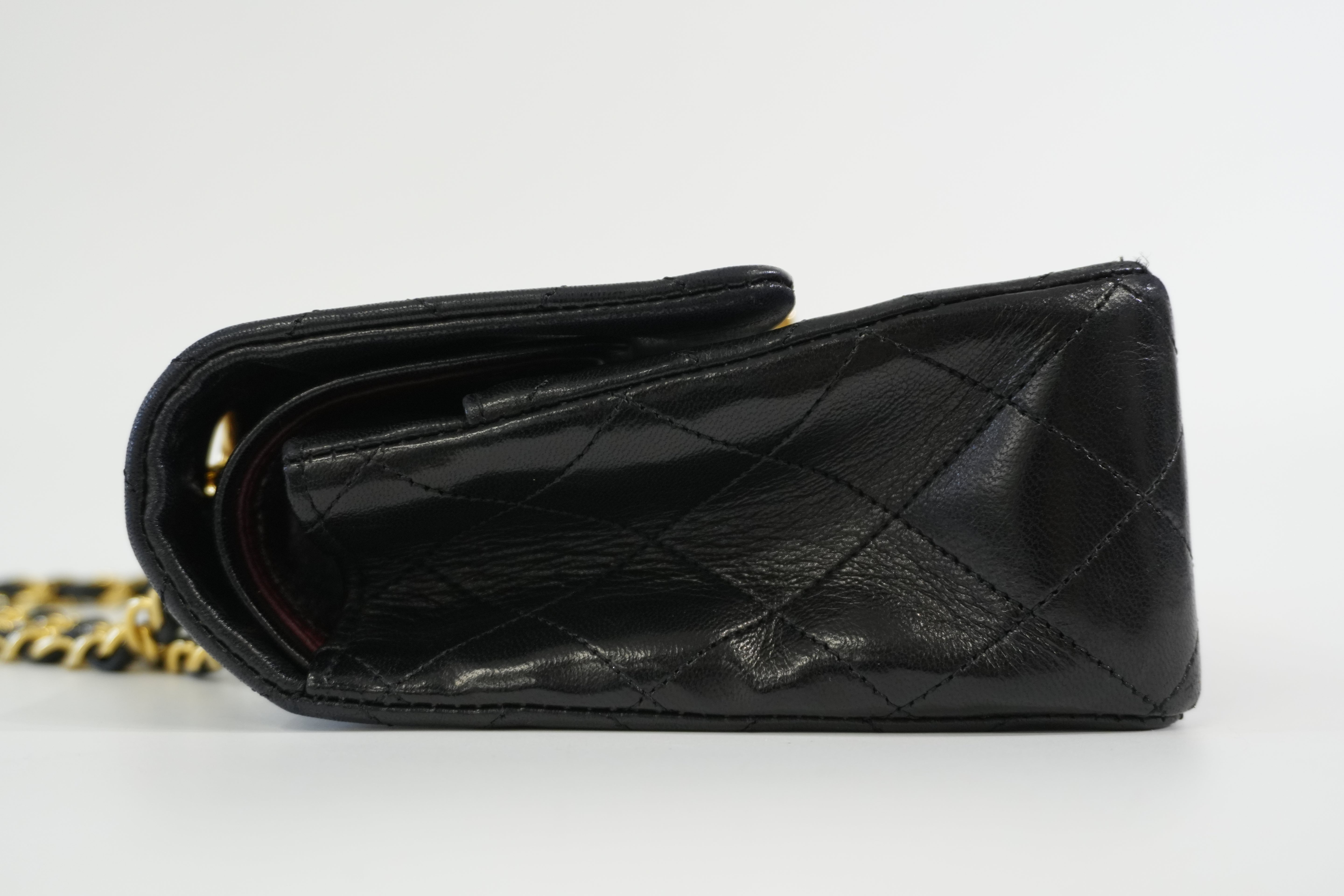 Pre-owned Chanel Lambskin Leather Double Flap Chain Shoulder Bag Black