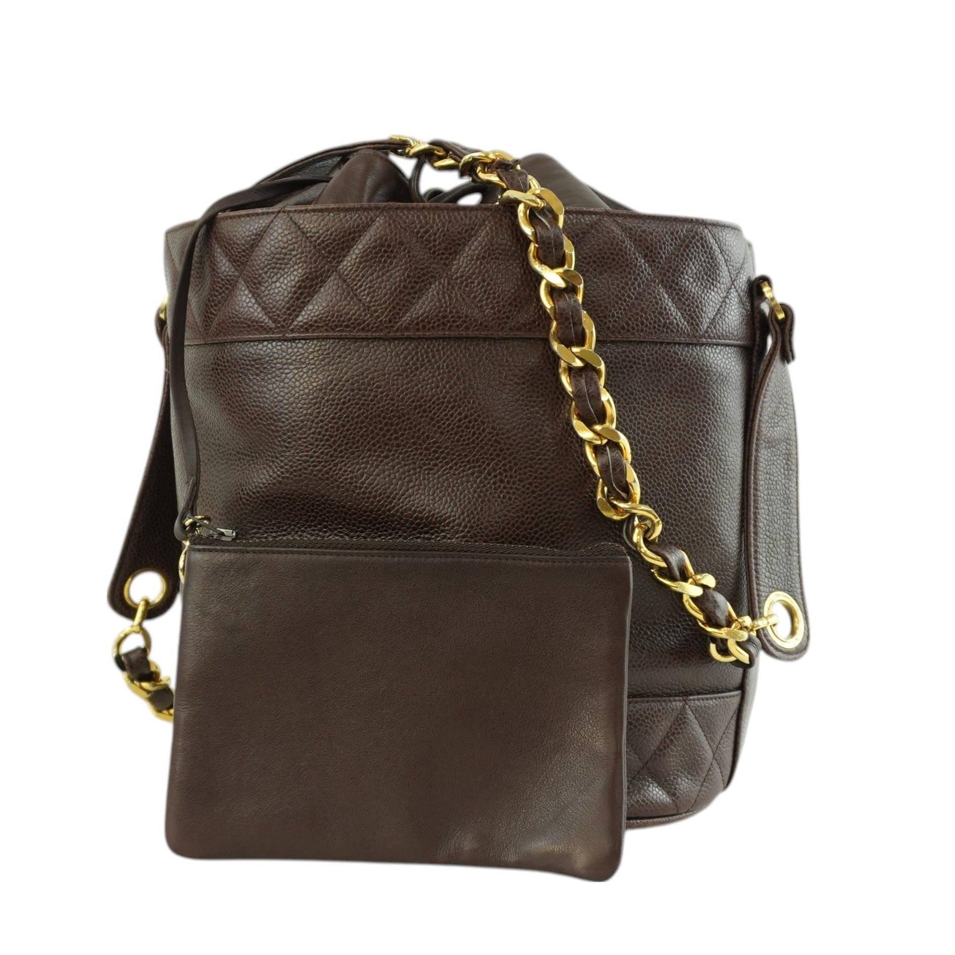 Chanel Caviar Skin Chain Shoulder Bag Bucket Shoulder Bag Brown Used