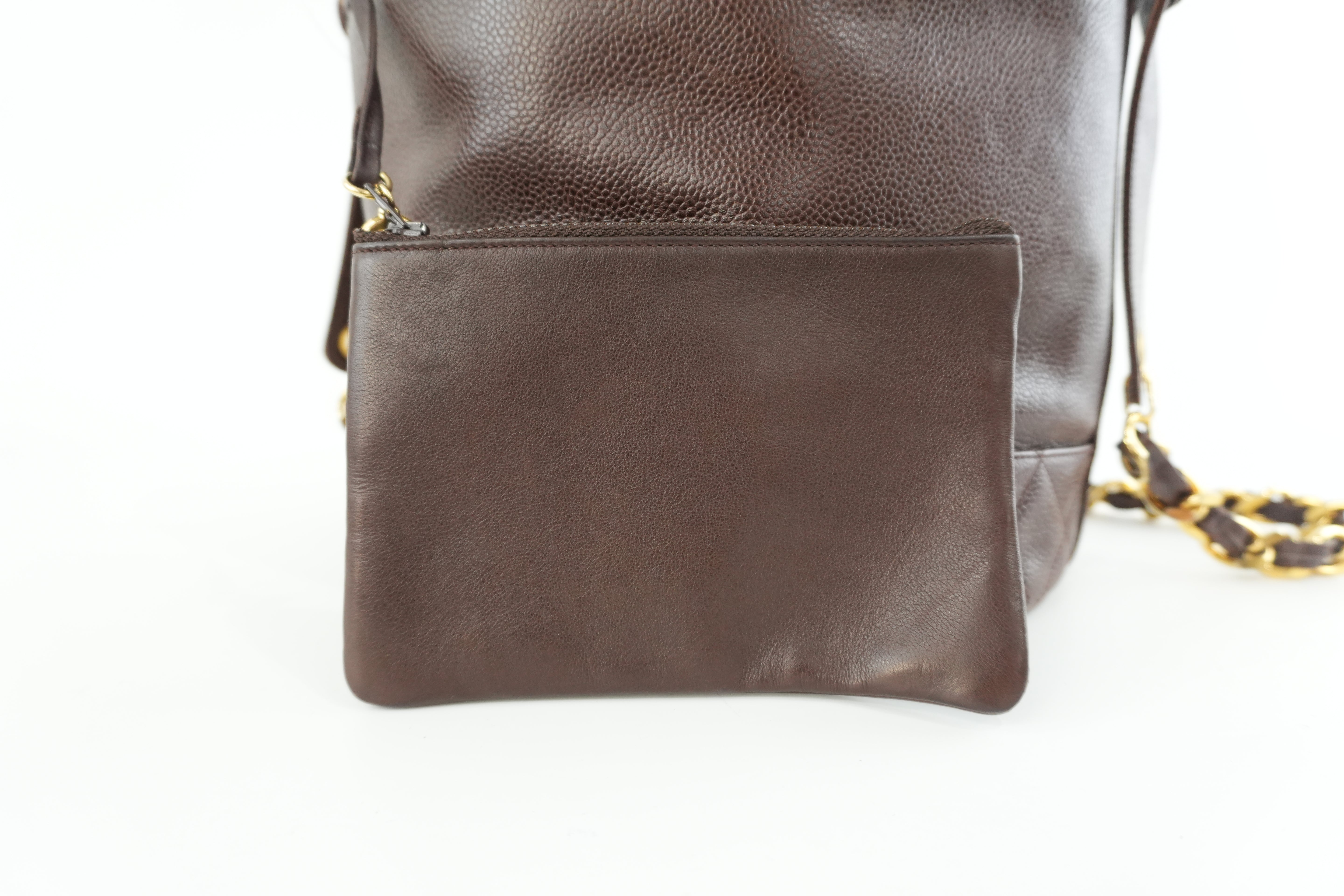 Chanel Caviar Skin Chain Shoulder Bag Bucket Shoulder Bag Brown Used