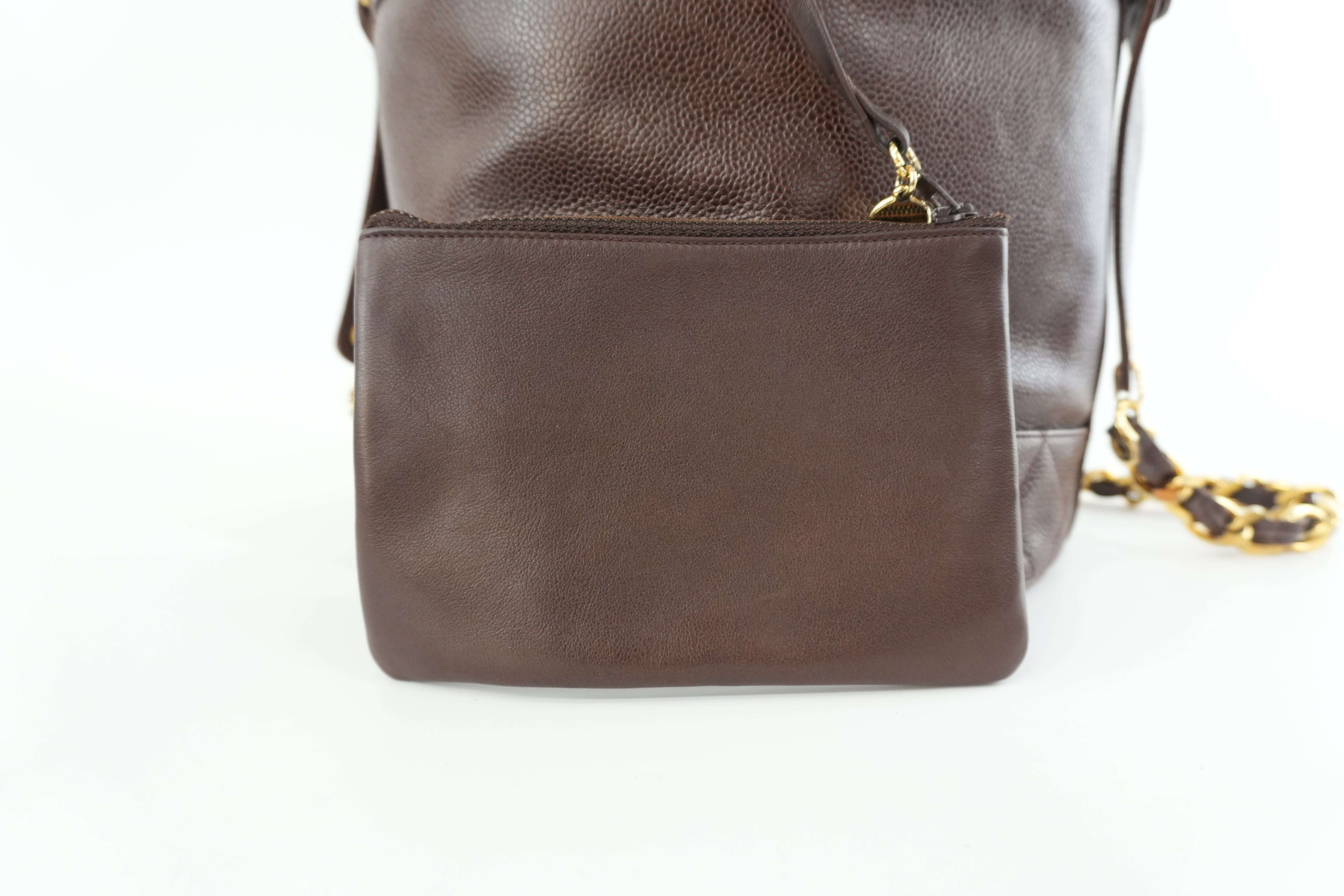 Chanel Caviar Skin Chain Shoulder Bag Bucket Shoulder Bag Brown Used