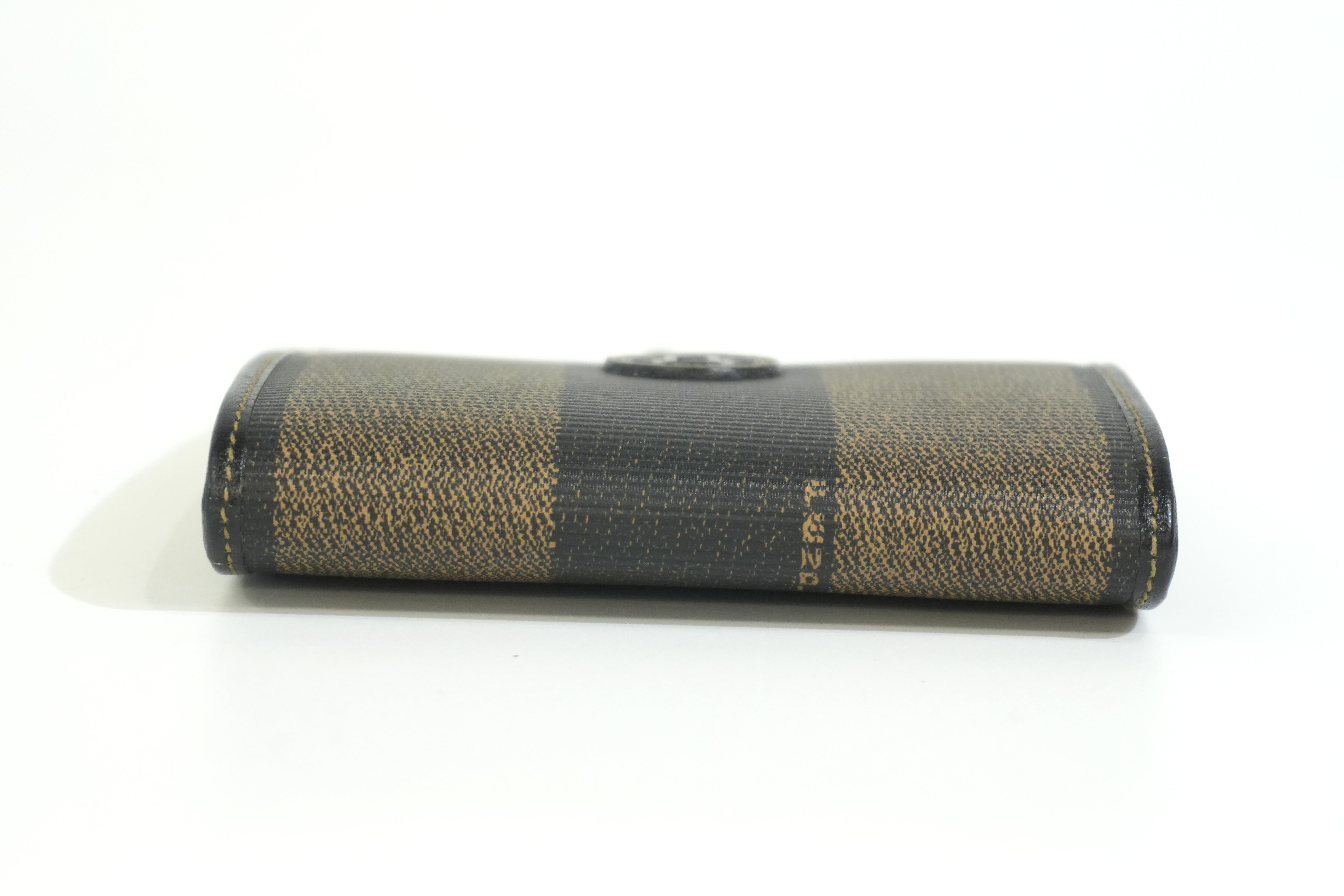Pre-owned Fendi Pequin Coin Case Brown