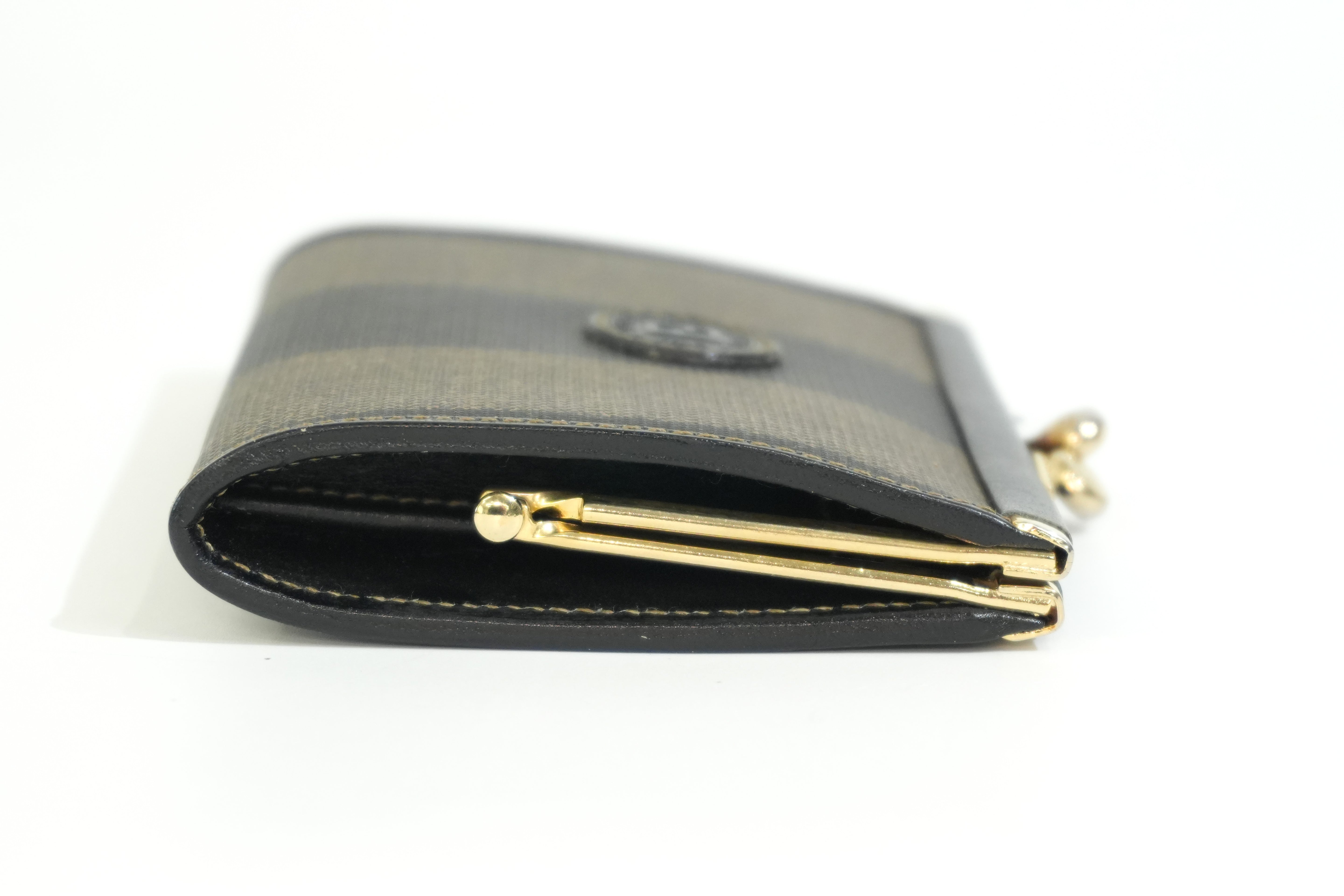Pre-owned Fendi Pequin Coin Case Brown