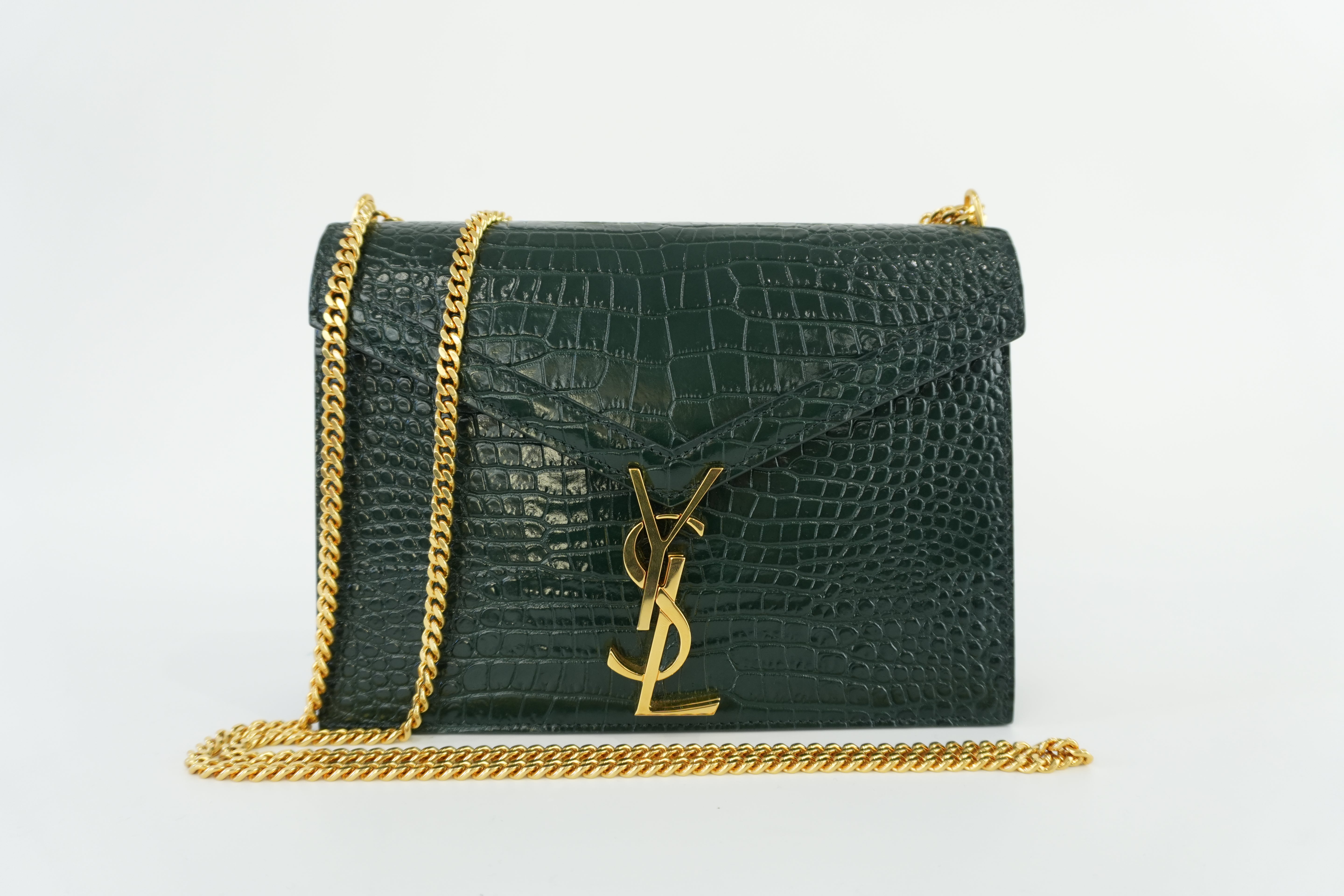 Saint Laurent Cassandra Medium in Croc-Embossed Leather with Chain Strap Used