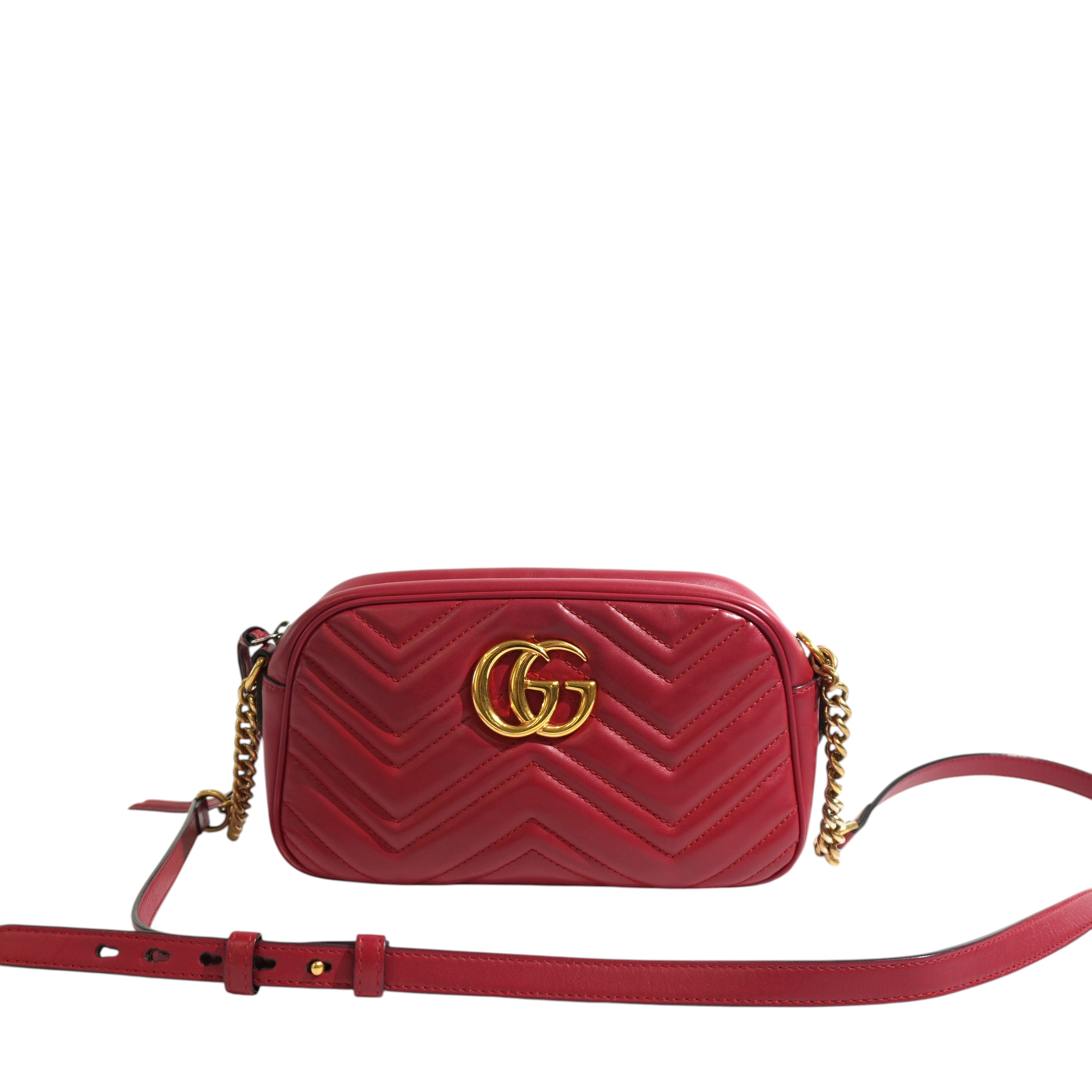 Pre-owned Gucci Marmont Chain Crossbody Bag Red