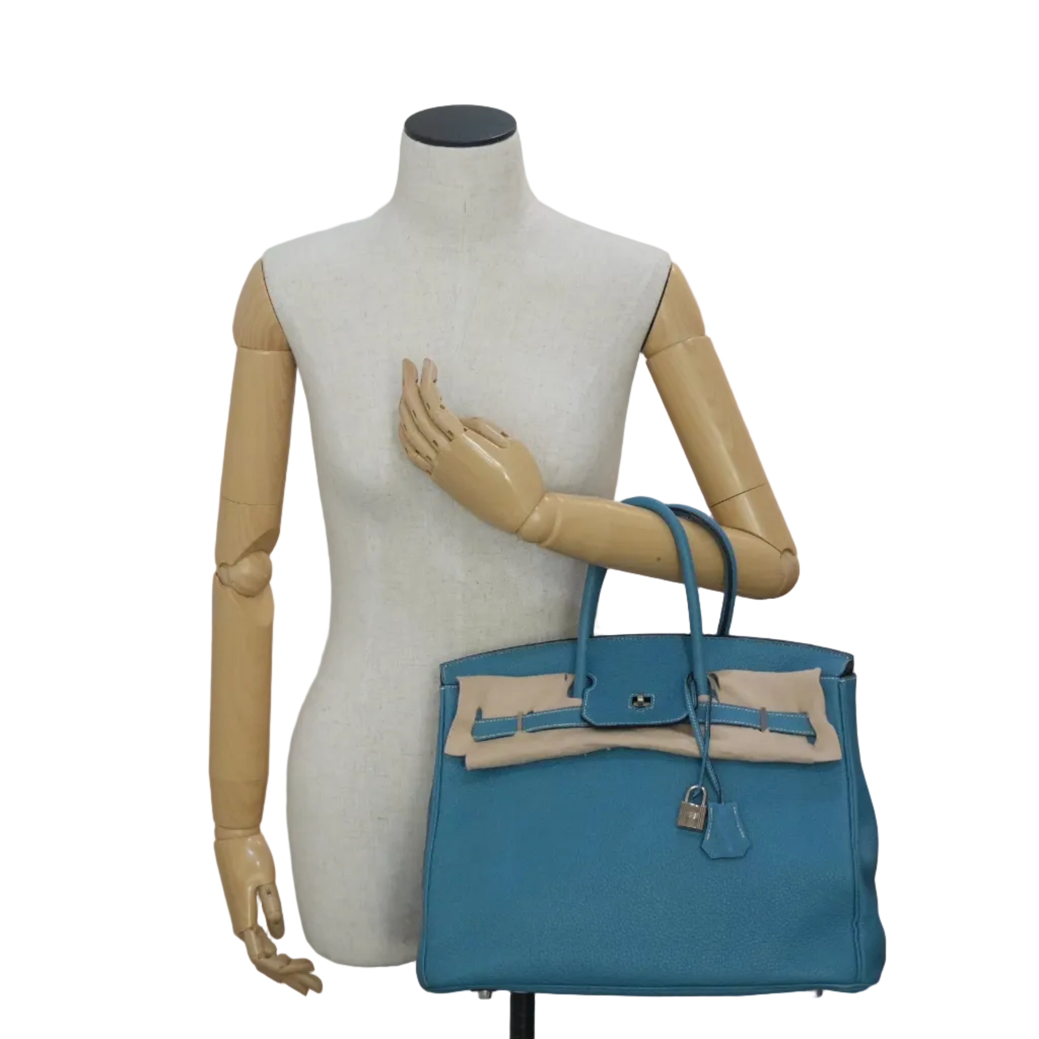 Pre-owned Hermes Togo Leather Birkin 35 Blue Jean